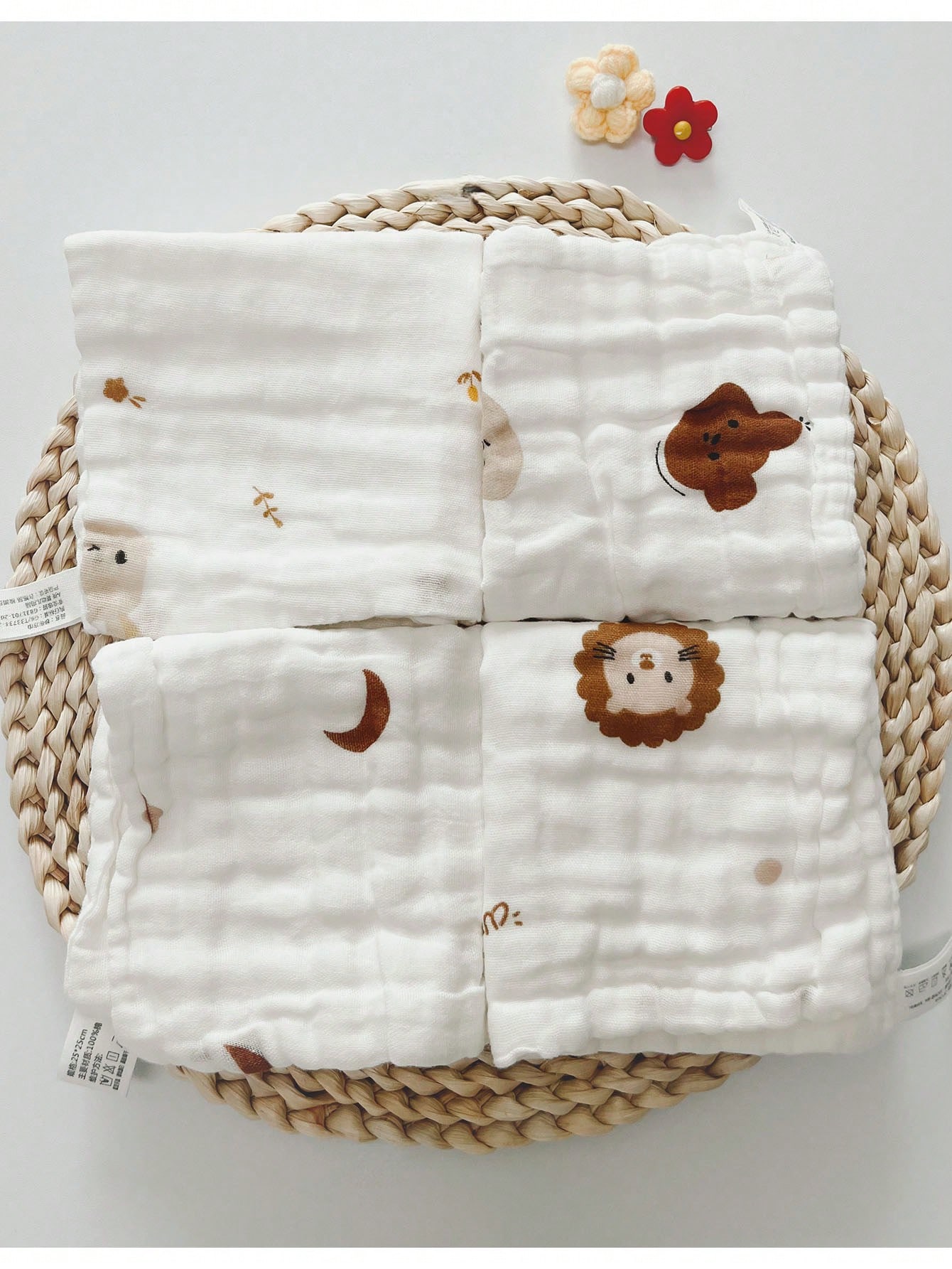 White Cotton Printed Baby Face Towels