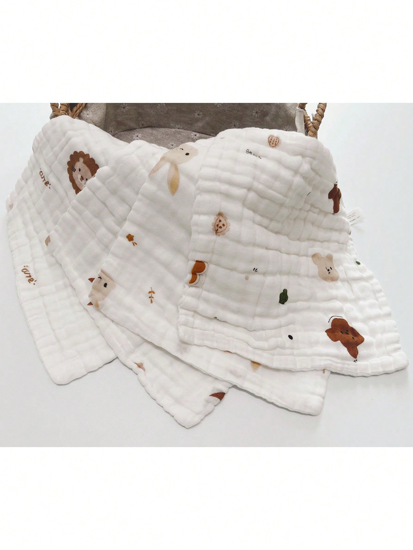 White Cotton Printed Baby Face Towels