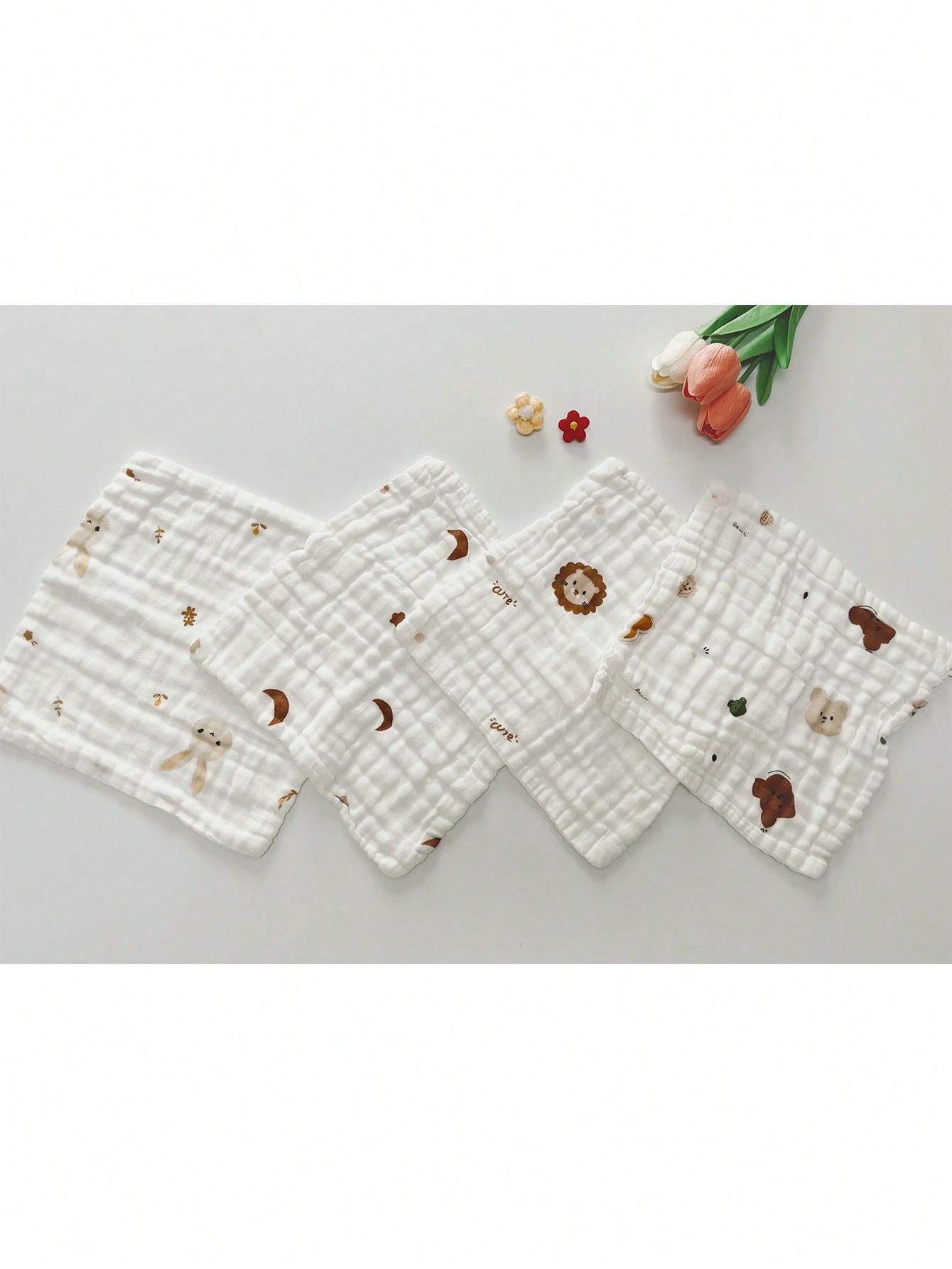 White Cotton Printed Baby Face Towels
