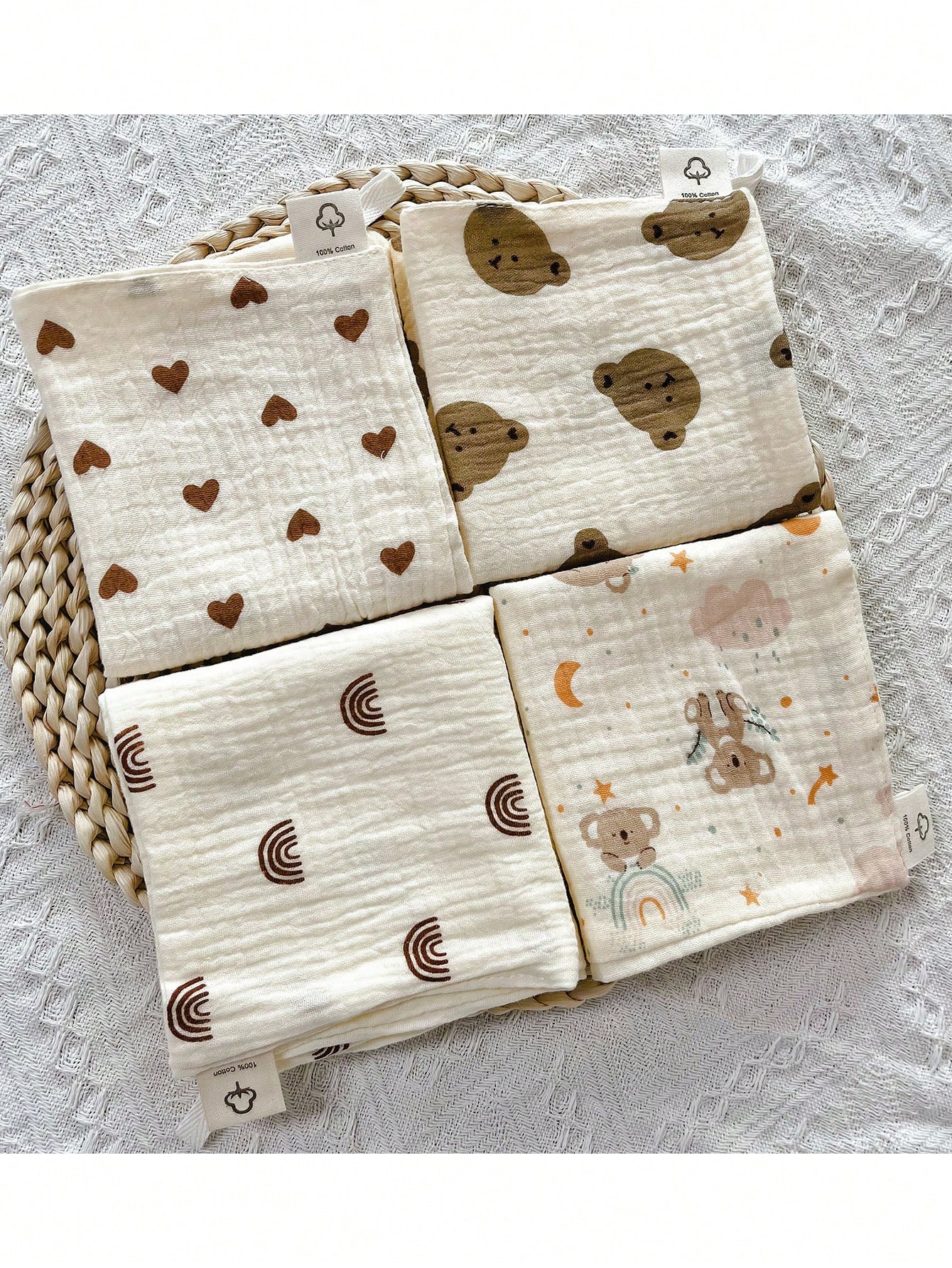 4-Piece Beige Cotton Gauze Face Towels