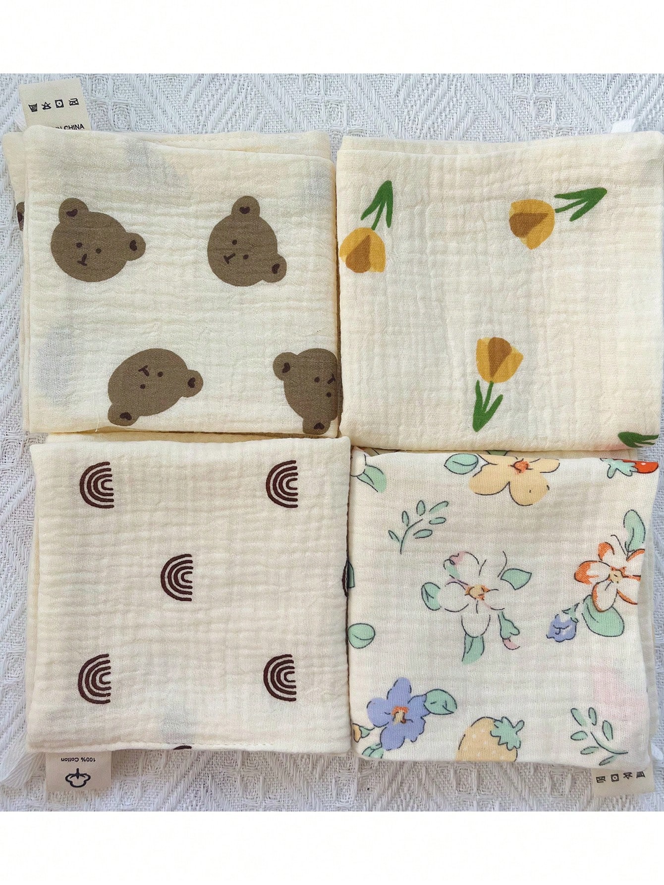 4-Piece Printed Cotton Muslin Baby Face Towel