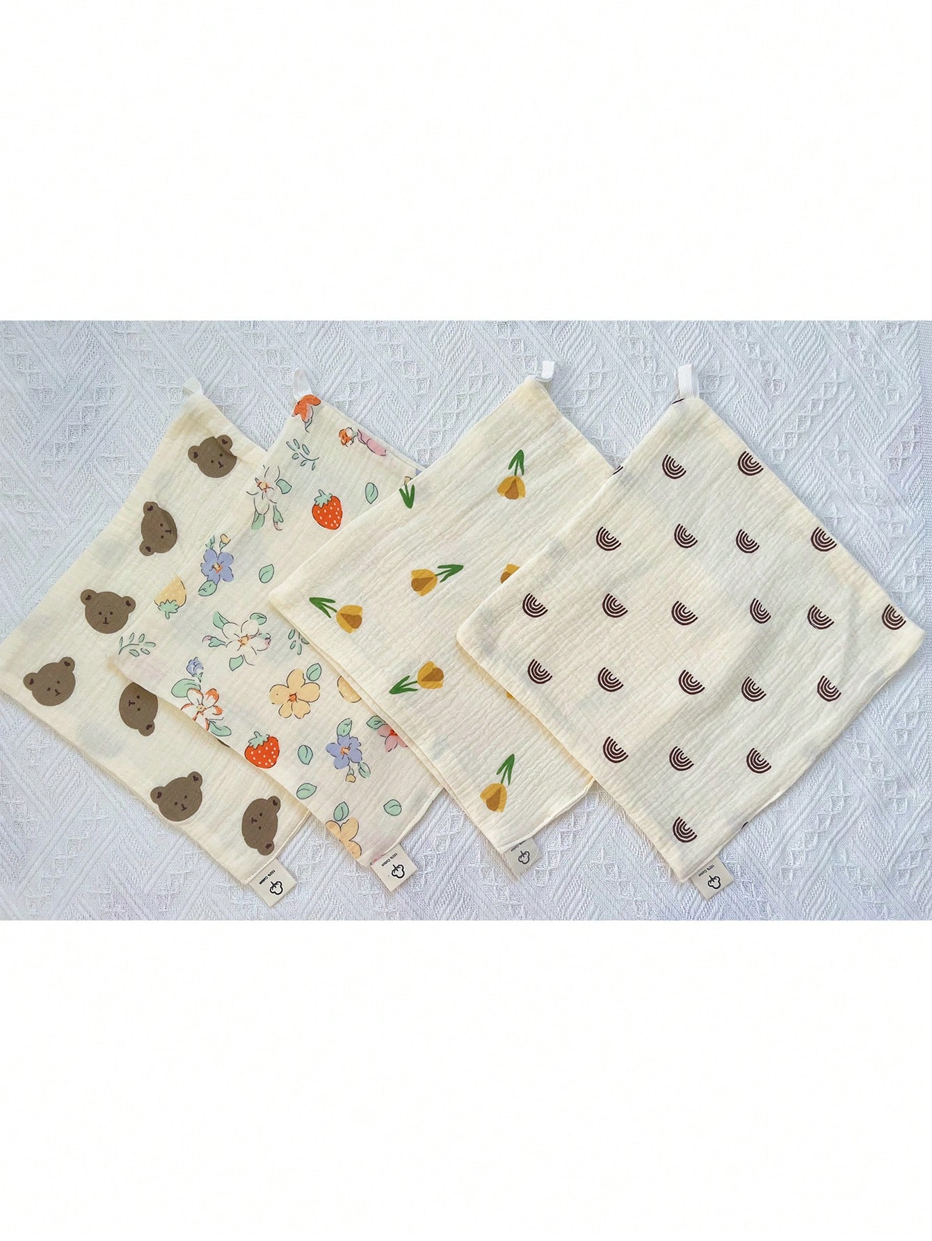 4-Piece Printed Cotton Muslin Baby Face Towel