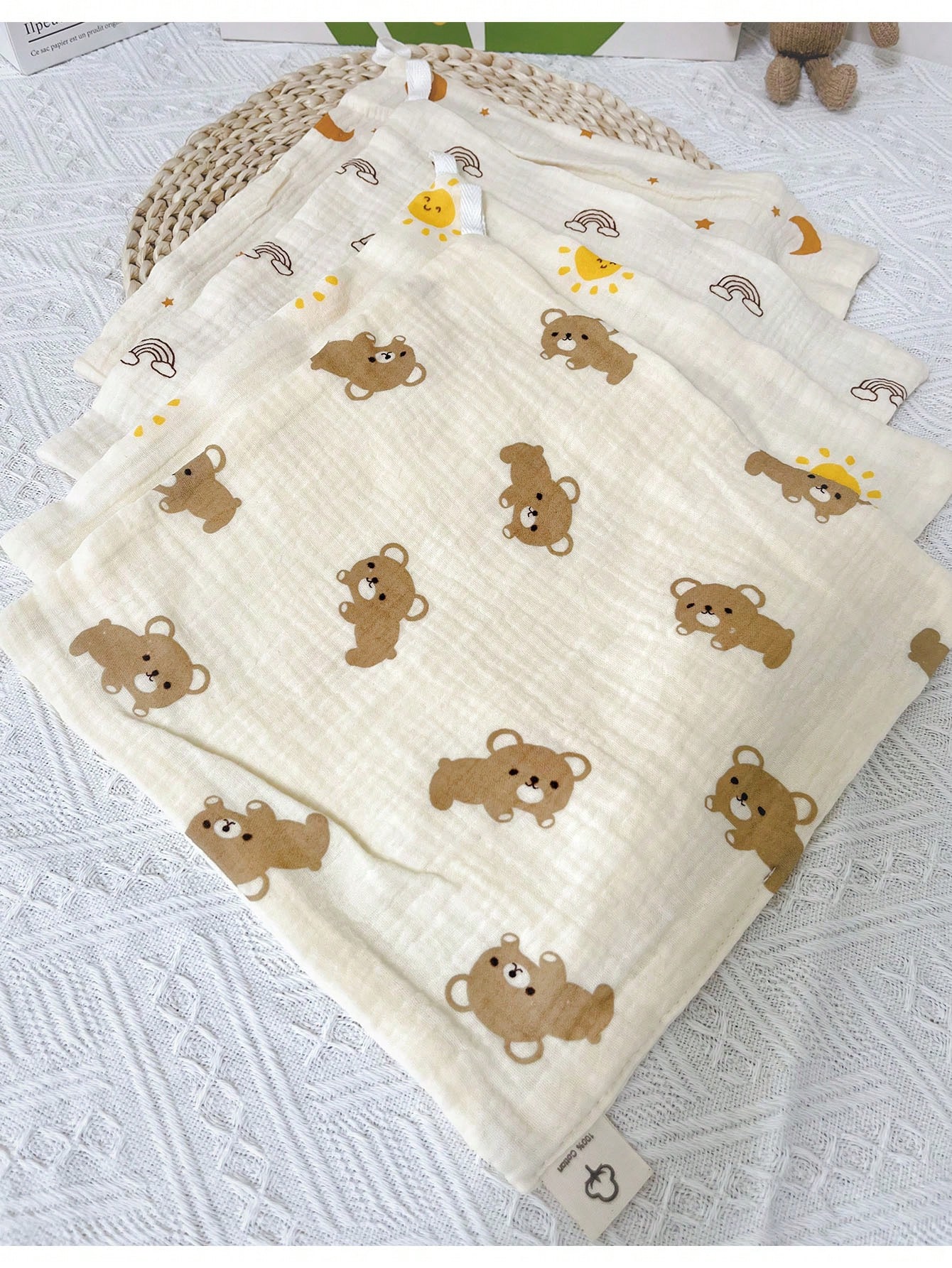 4-Piece Printed Cotton Muslin Baby Face Towel
