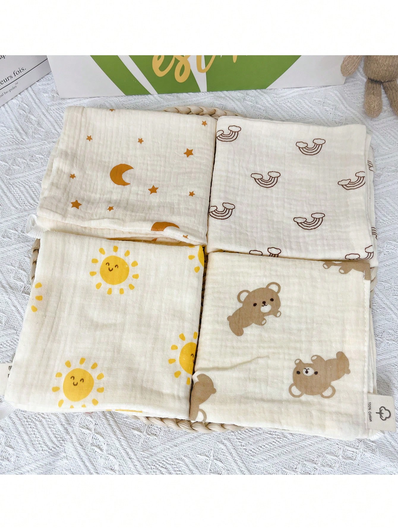 4-Piece Printed Cotton Muslin Baby Face Towel