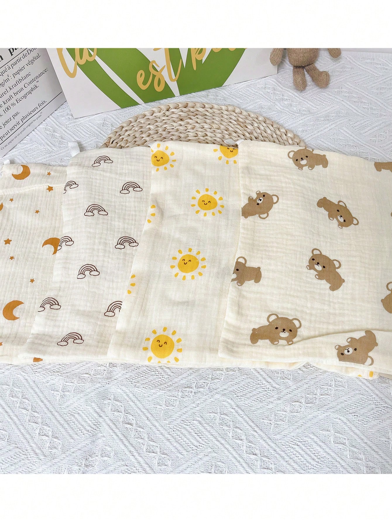 4-Piece Printed Cotton Muslin Baby Face Towel