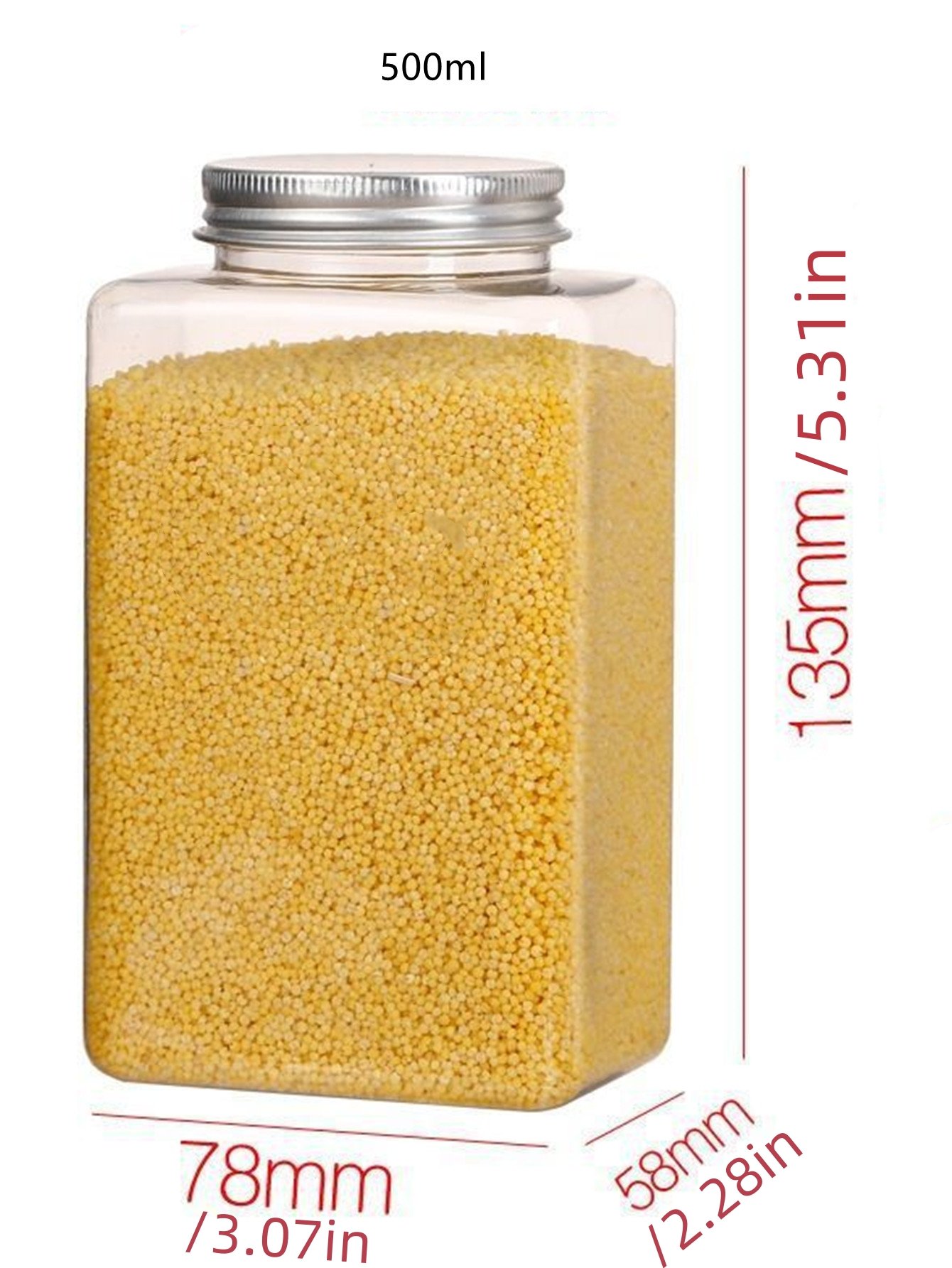 1-Piece Clear 500Ml Airtight Plastic Jar With Aluminum Lid