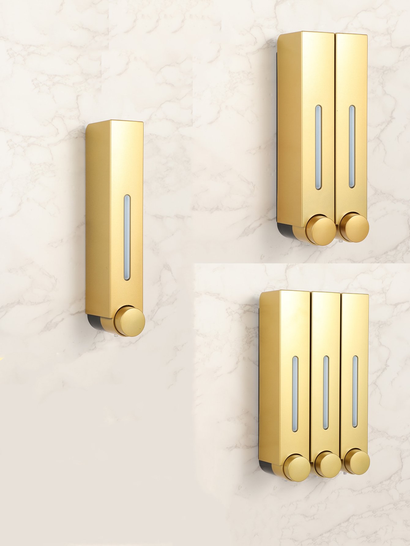 Gold Wall-Mounted Triple Soap Dispenser - 3 x 420ml ABS Design