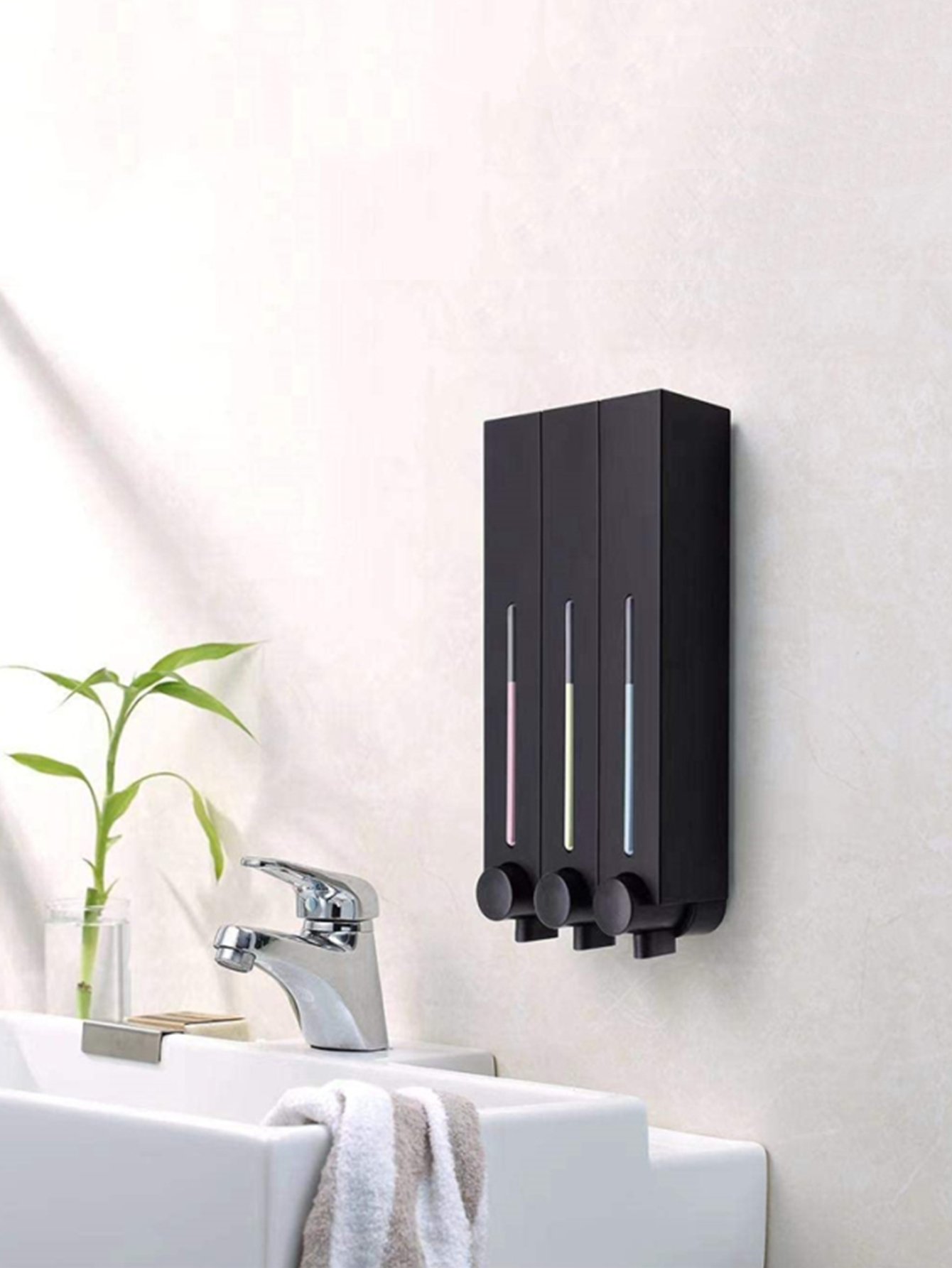 Black Wall-Mounted Triple Soap Dispenser 420ml Each - ABS
