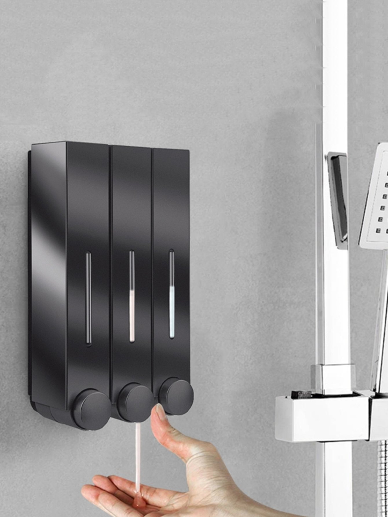 Black Wall-Mounted Triple Soap Dispenser 420ml Each - ABS