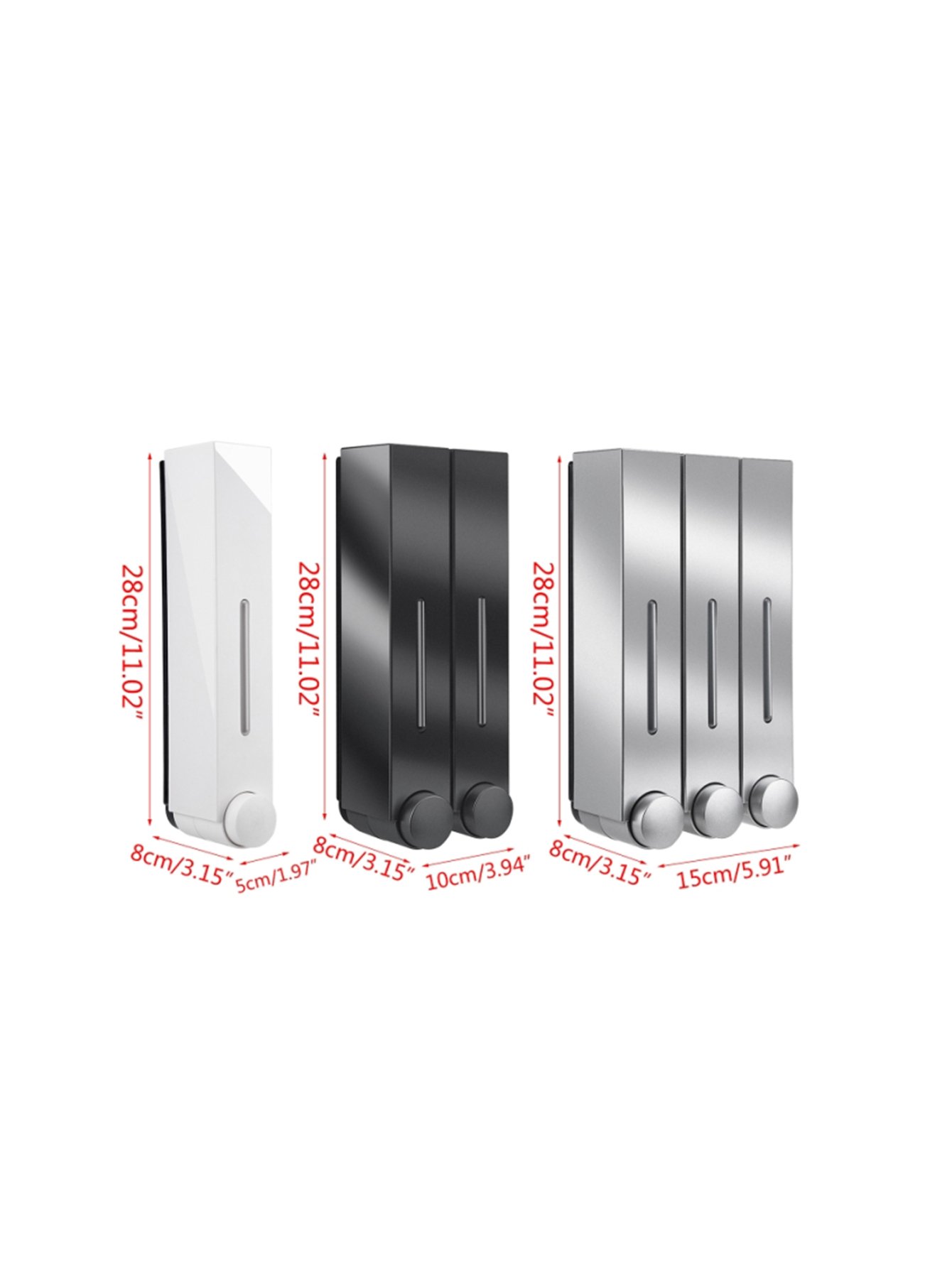 Black Wall-Mounted Triple Soap Dispenser 420ml Each - ABS