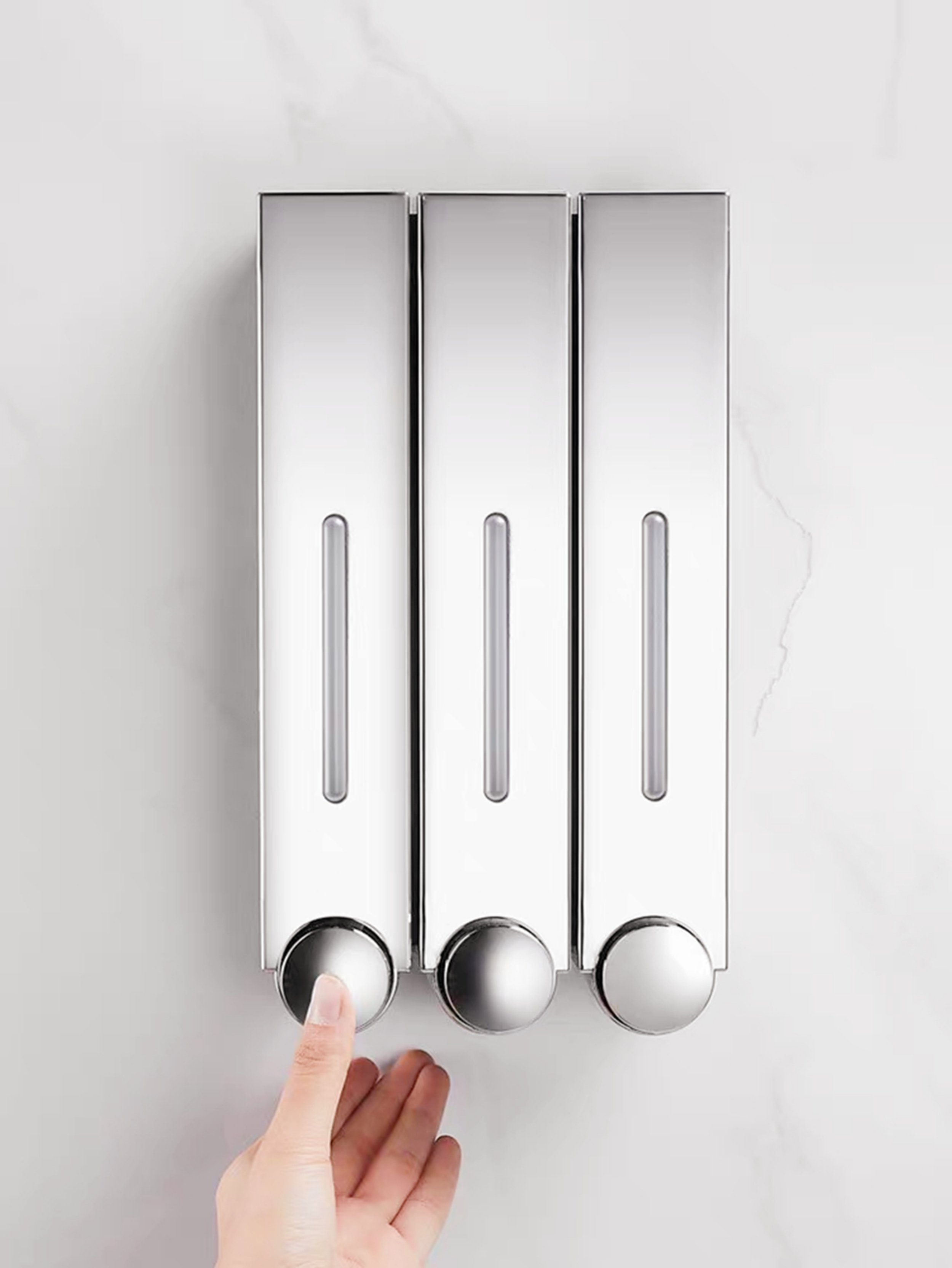 Silver Wall-Mounted Triple Soap Dispenser  420Ml