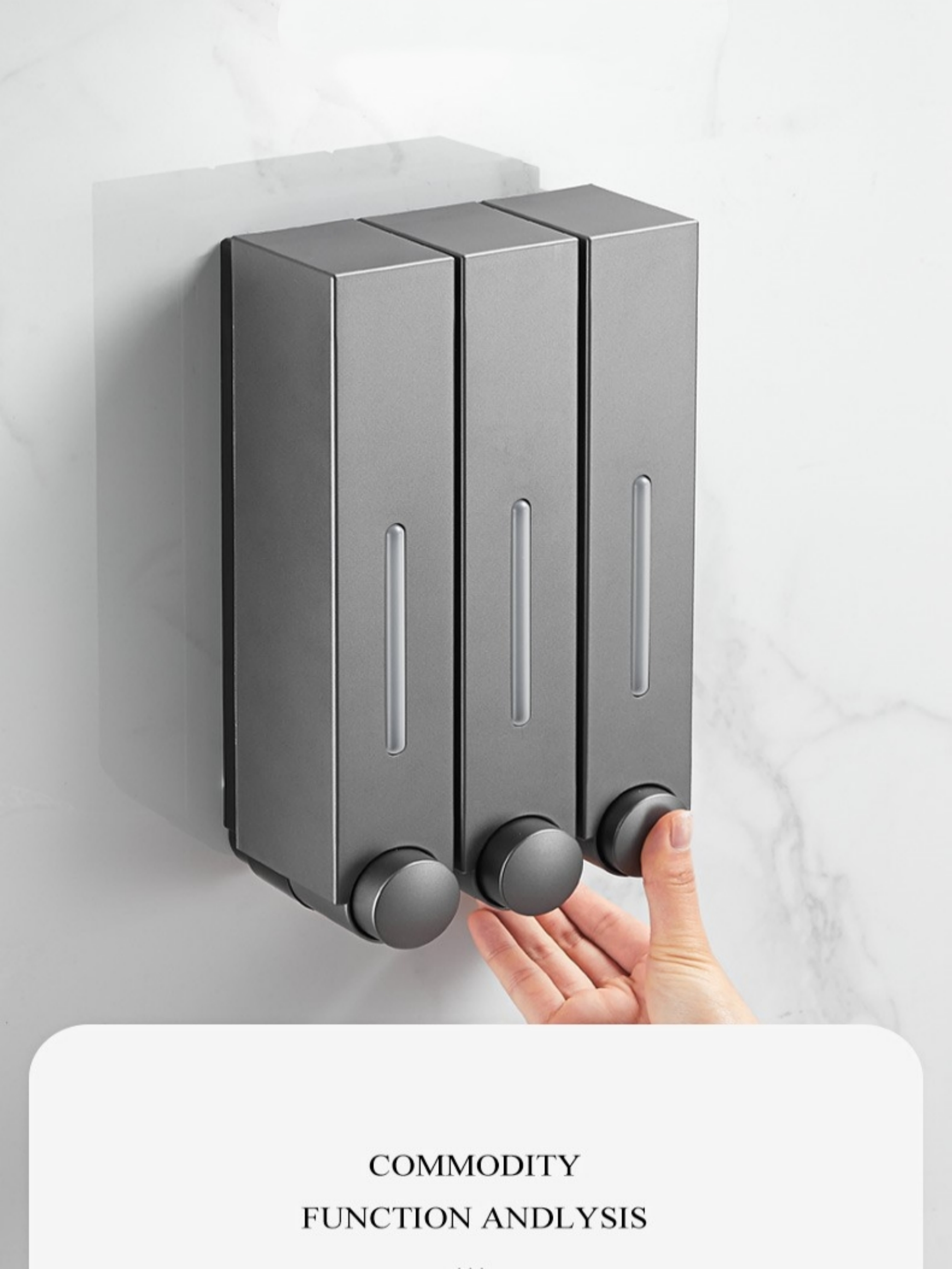 Grey Wall-Mounted Triple Soap Dispenser - 3x420ml ABS