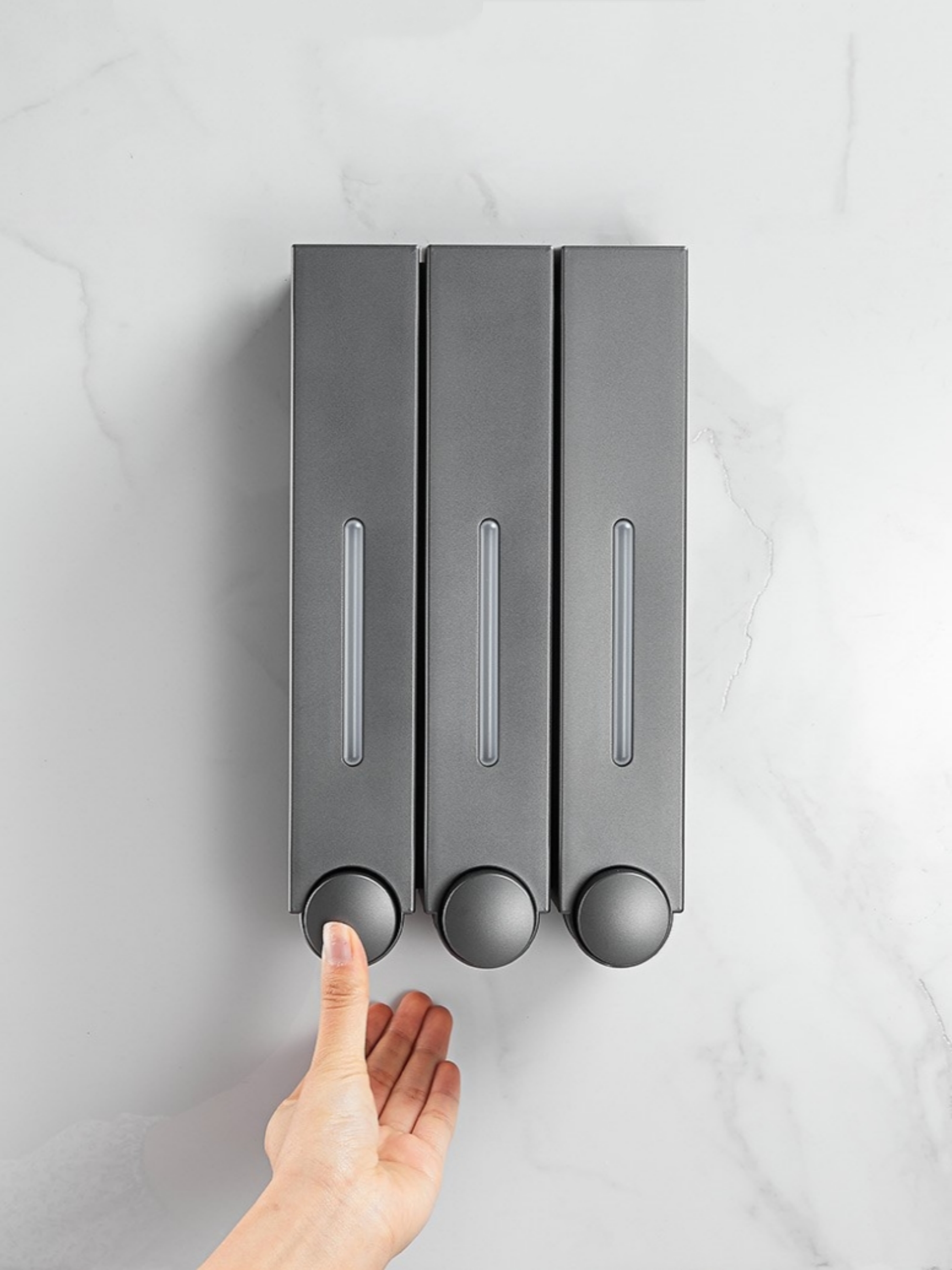Grey Wall-Mounted Triple Soap Dispenser - 3x420ml ABS