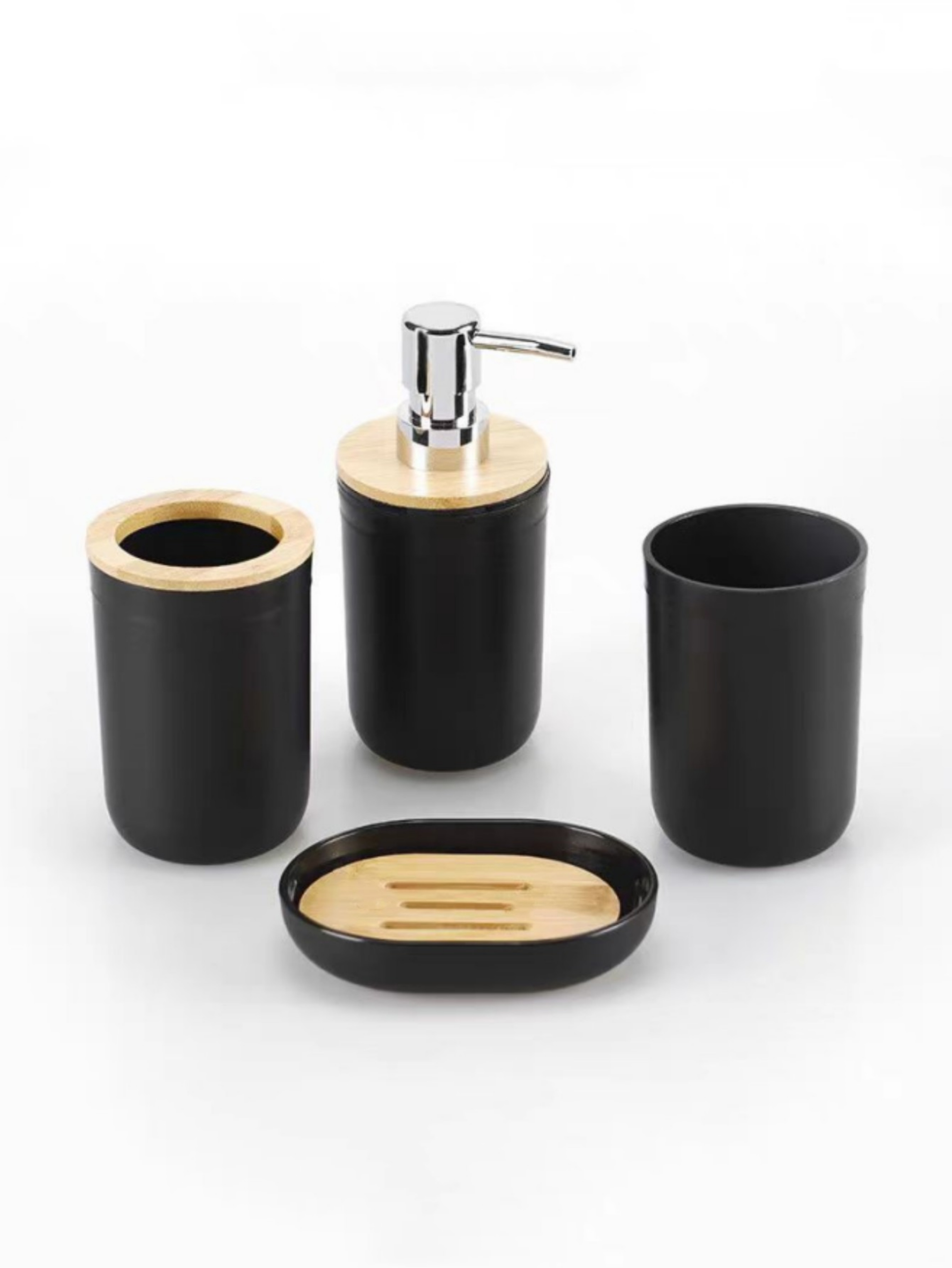 Black 4-Piece Bathroom Accessory Set With Soap Dispenser And Dish