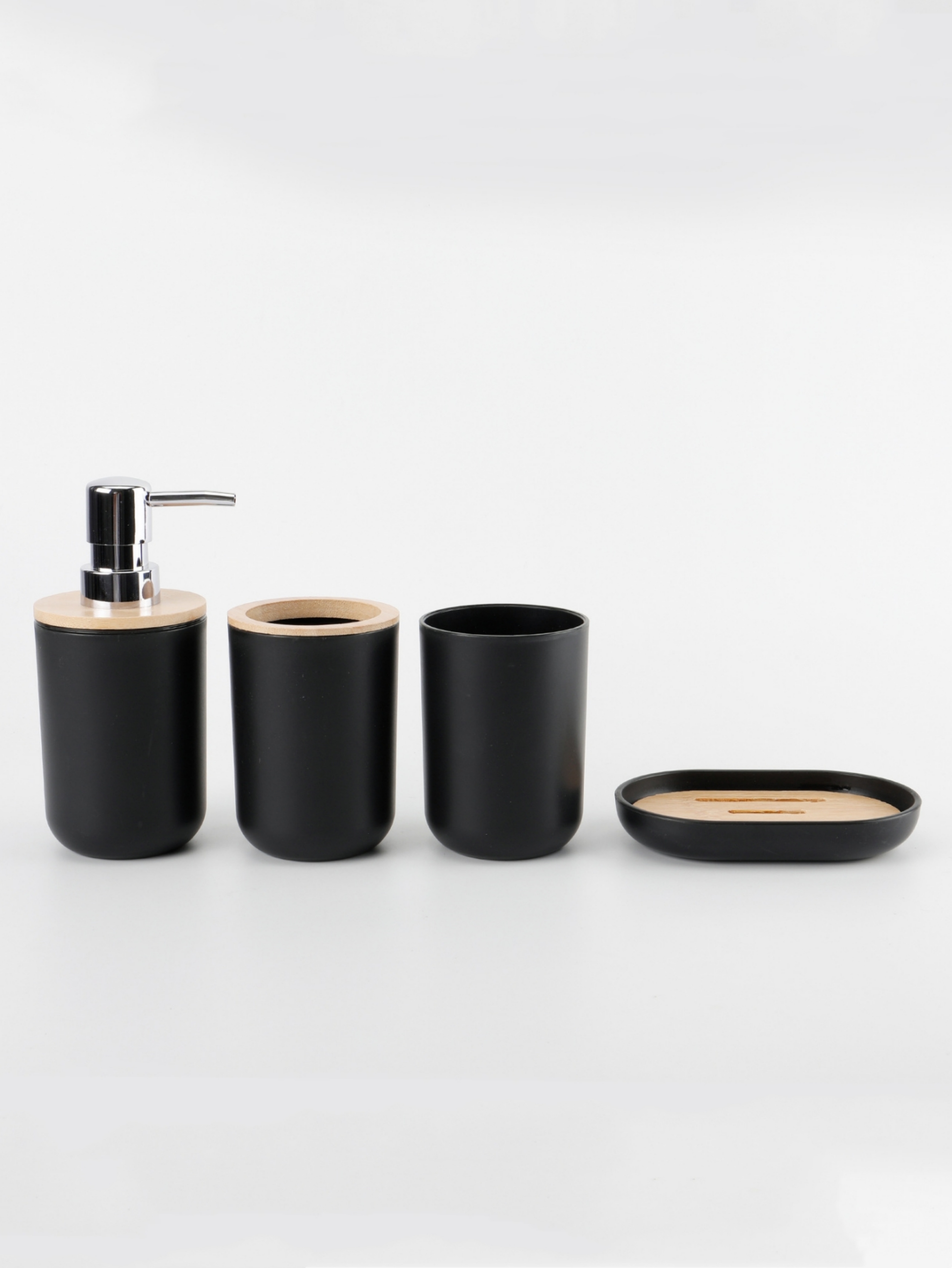 Black 4-Piece Bathroom Accessory Set With Soap Dispenser And Dish