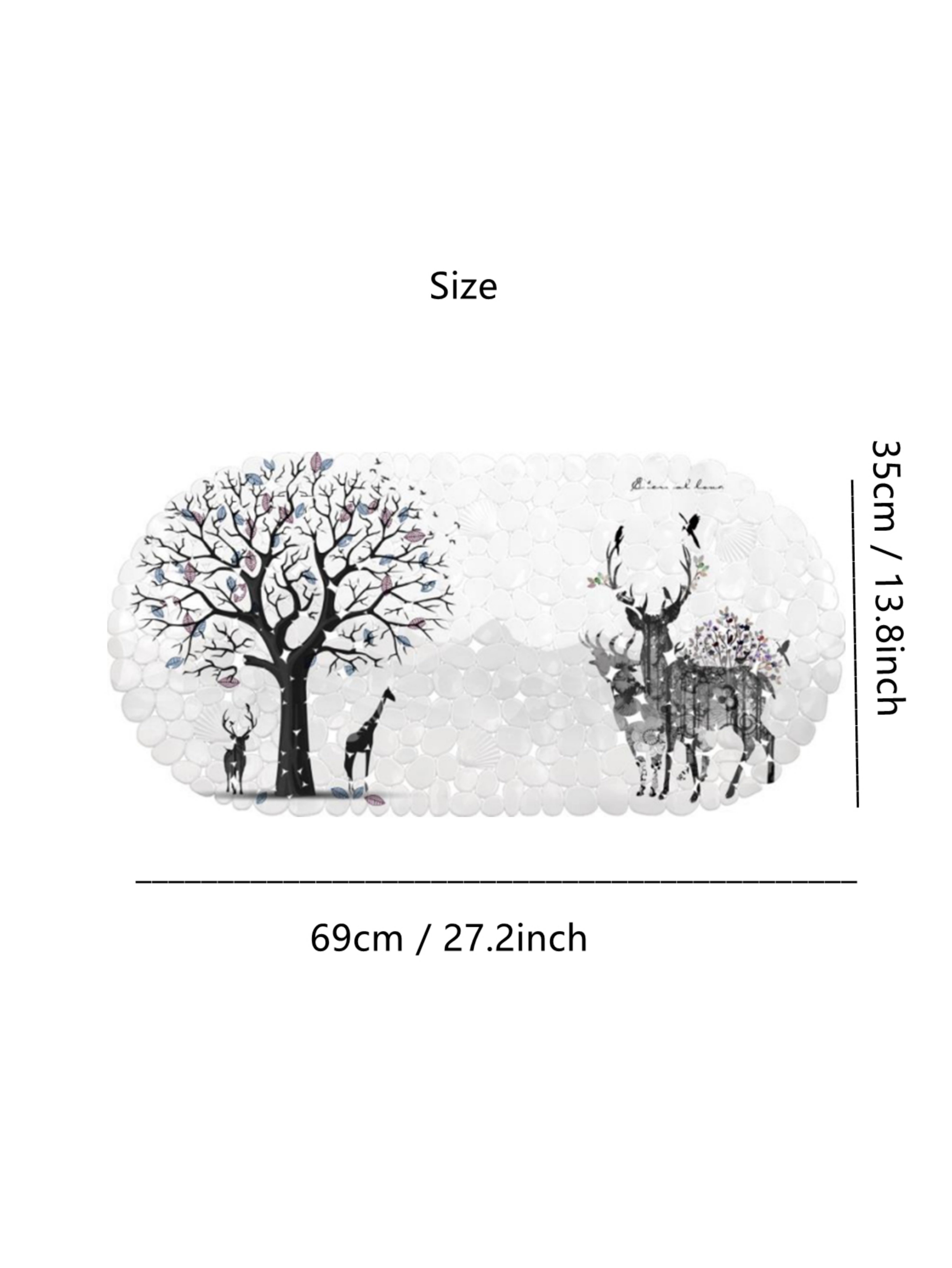 White Wildlife Print PVC Non-Slip Bath Mat