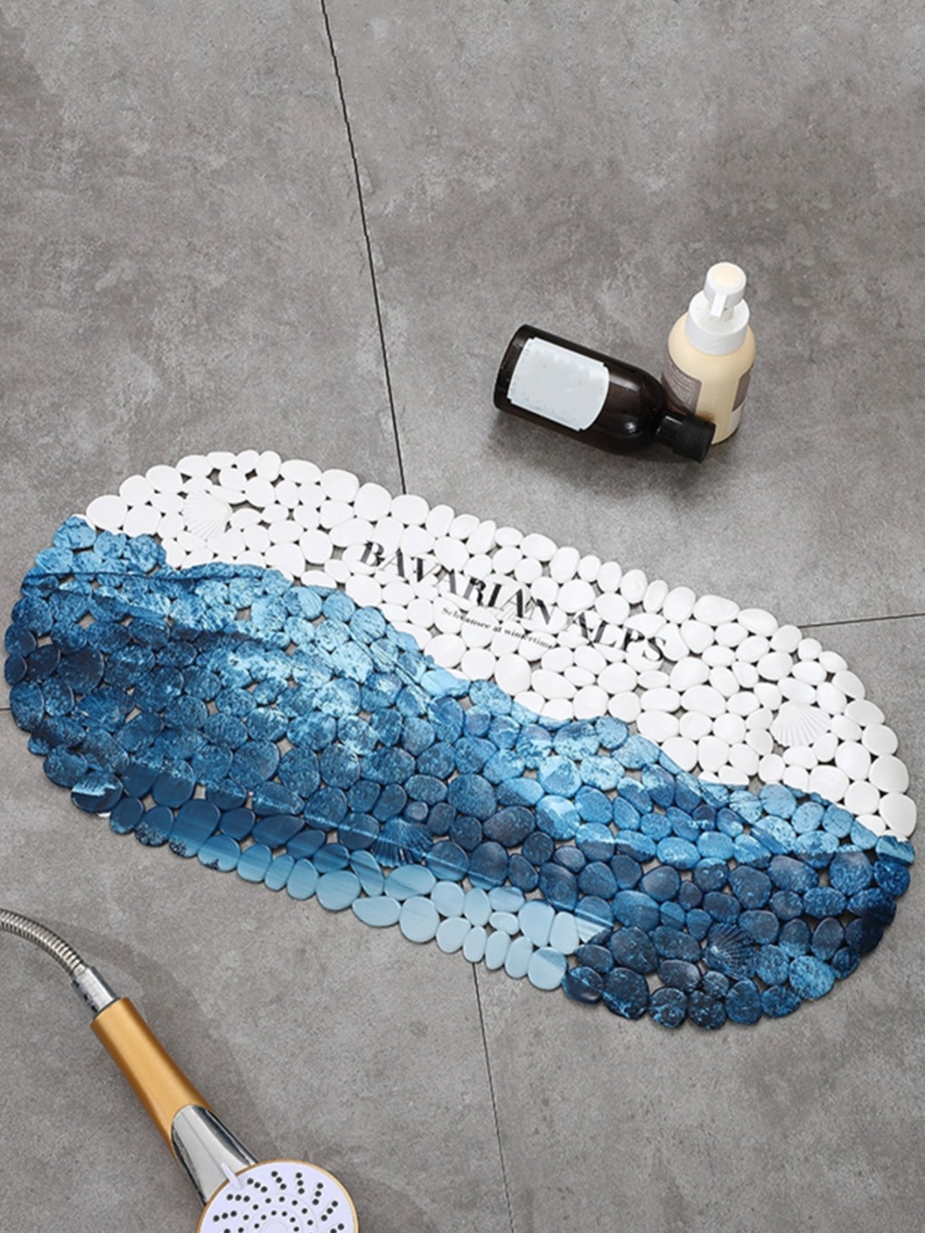 Navy Blue Nature Print PVC Bath Mat
