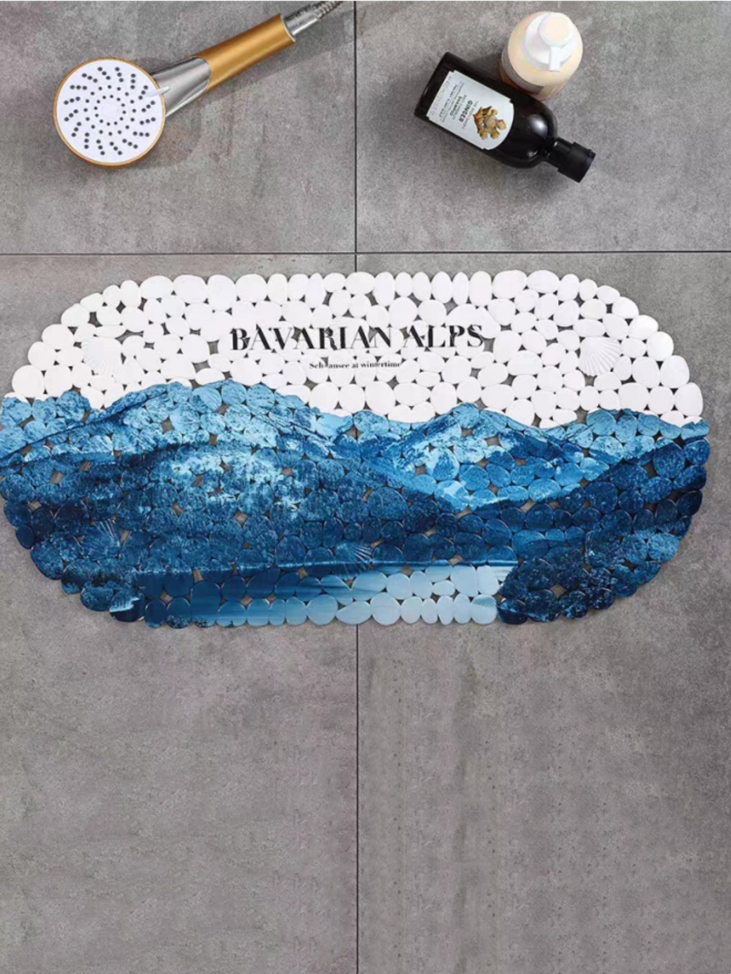 Navy Blue Nature Print PVC Bath Mat