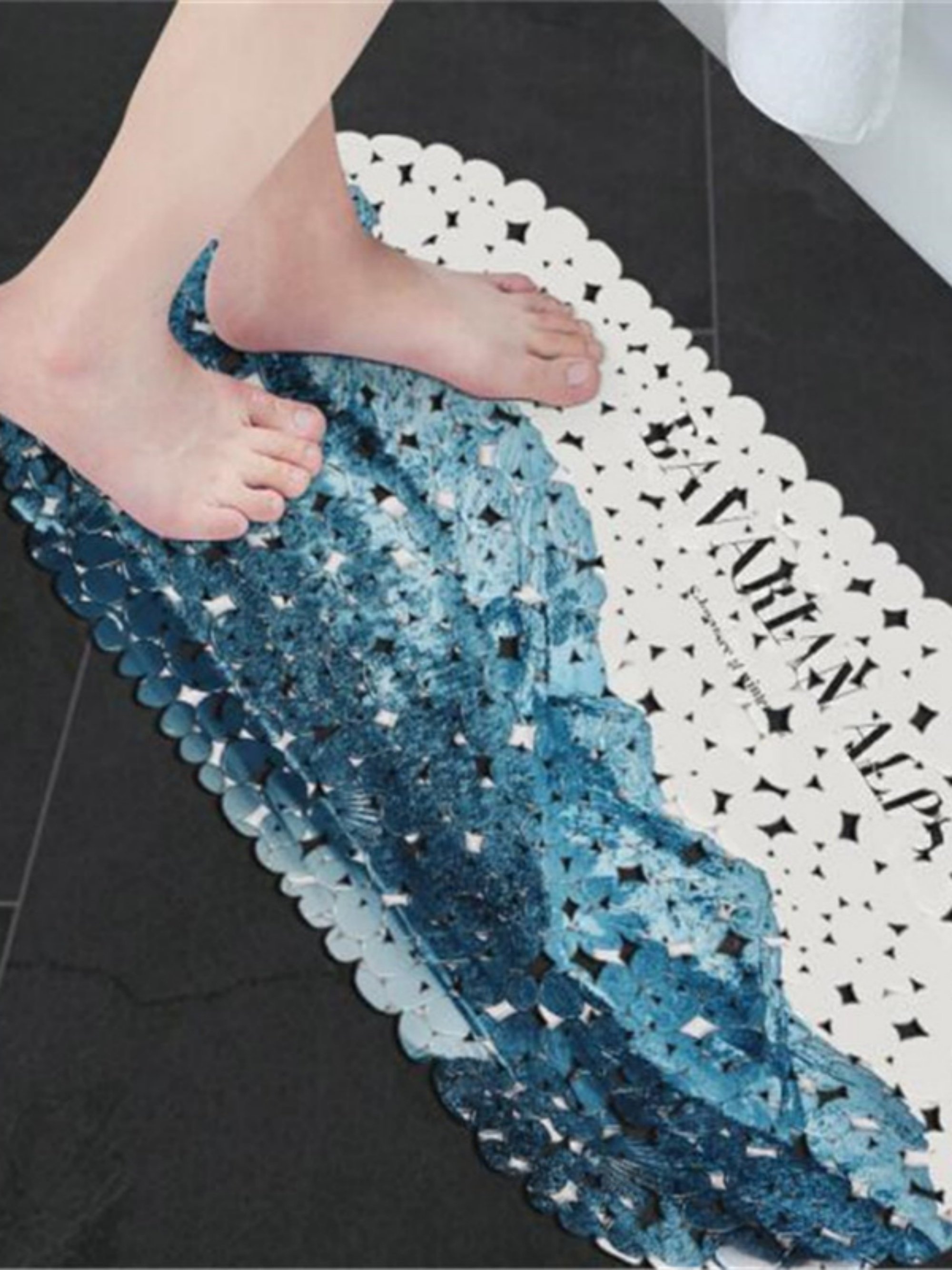 Navy Blue Nature Print PVC Bath Mat