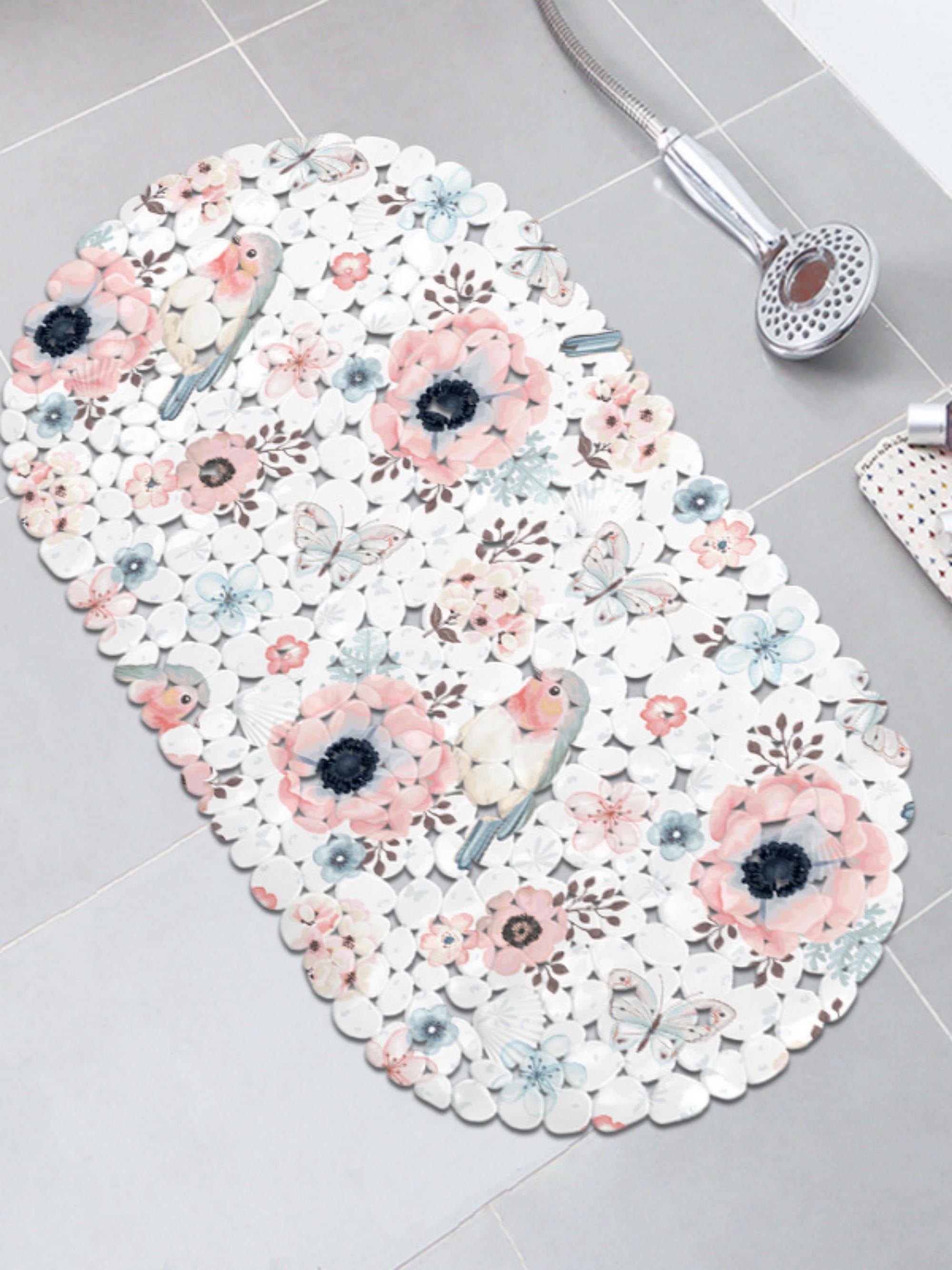 Floral And Bird Printed PVC Non-Slip Bath Mat