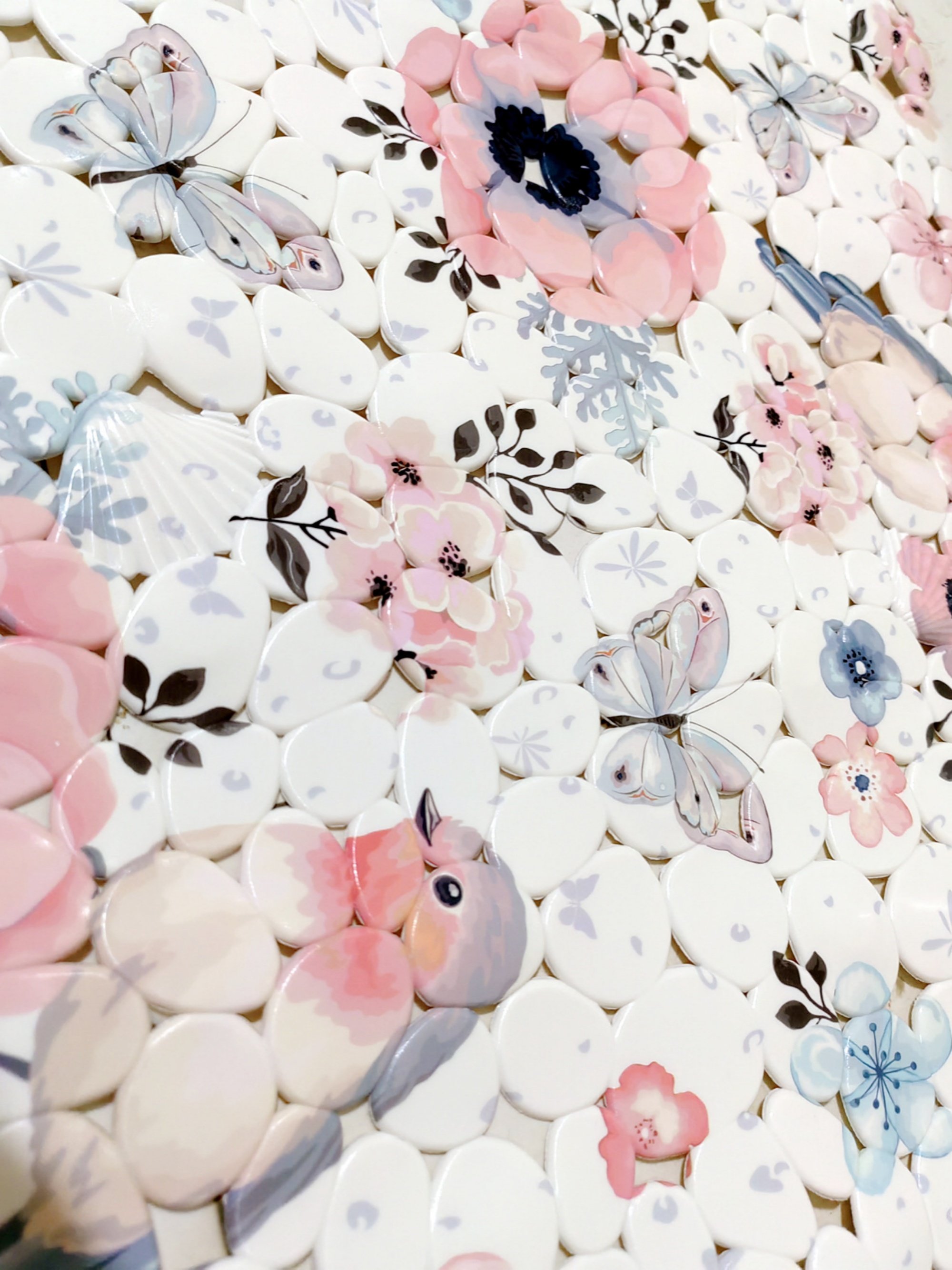 Floral And Bird Printed PVC Non-Slip Bath Mat