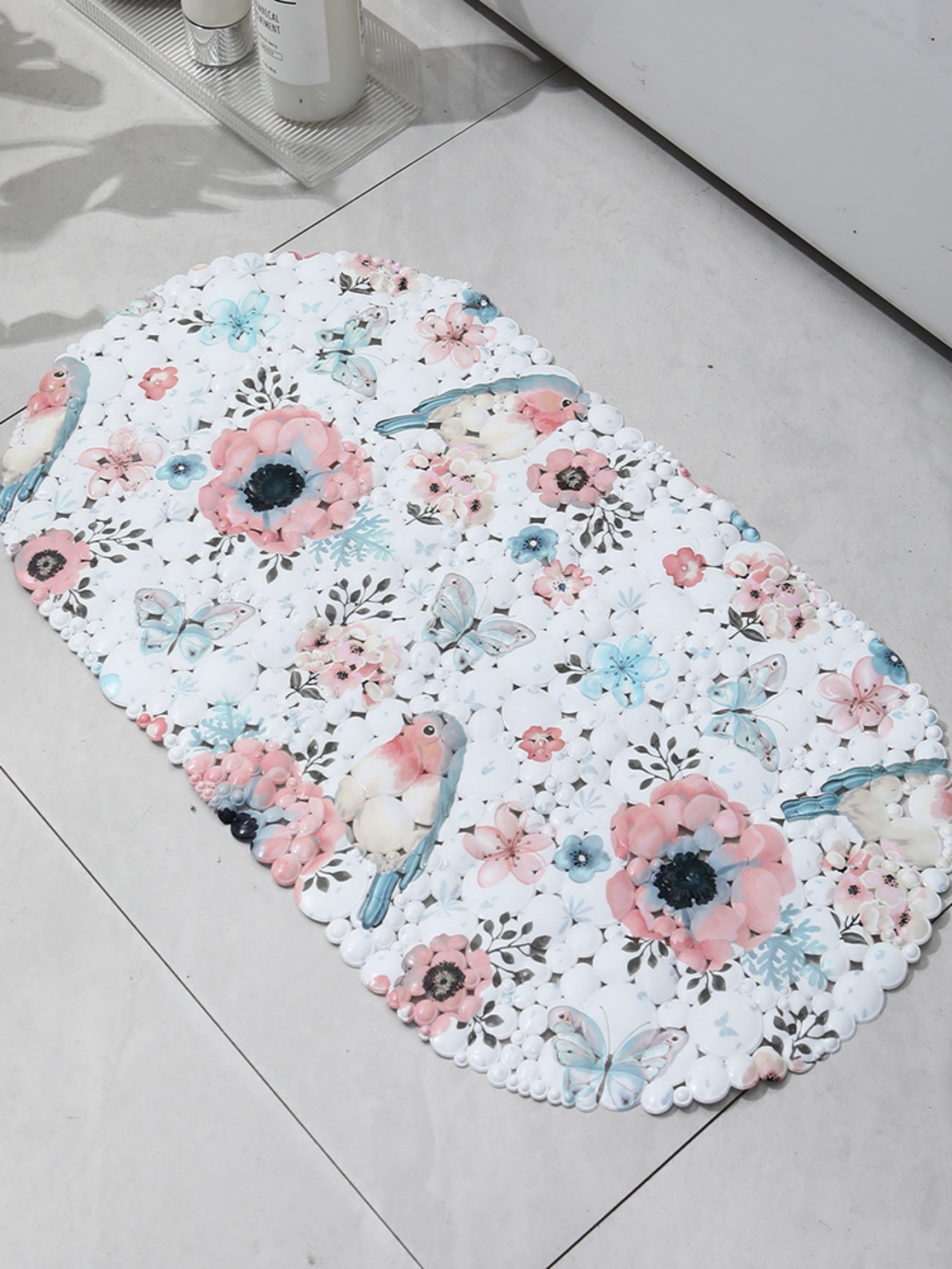 Floral And Bird Printed PVC Non-Slip Bath Mat