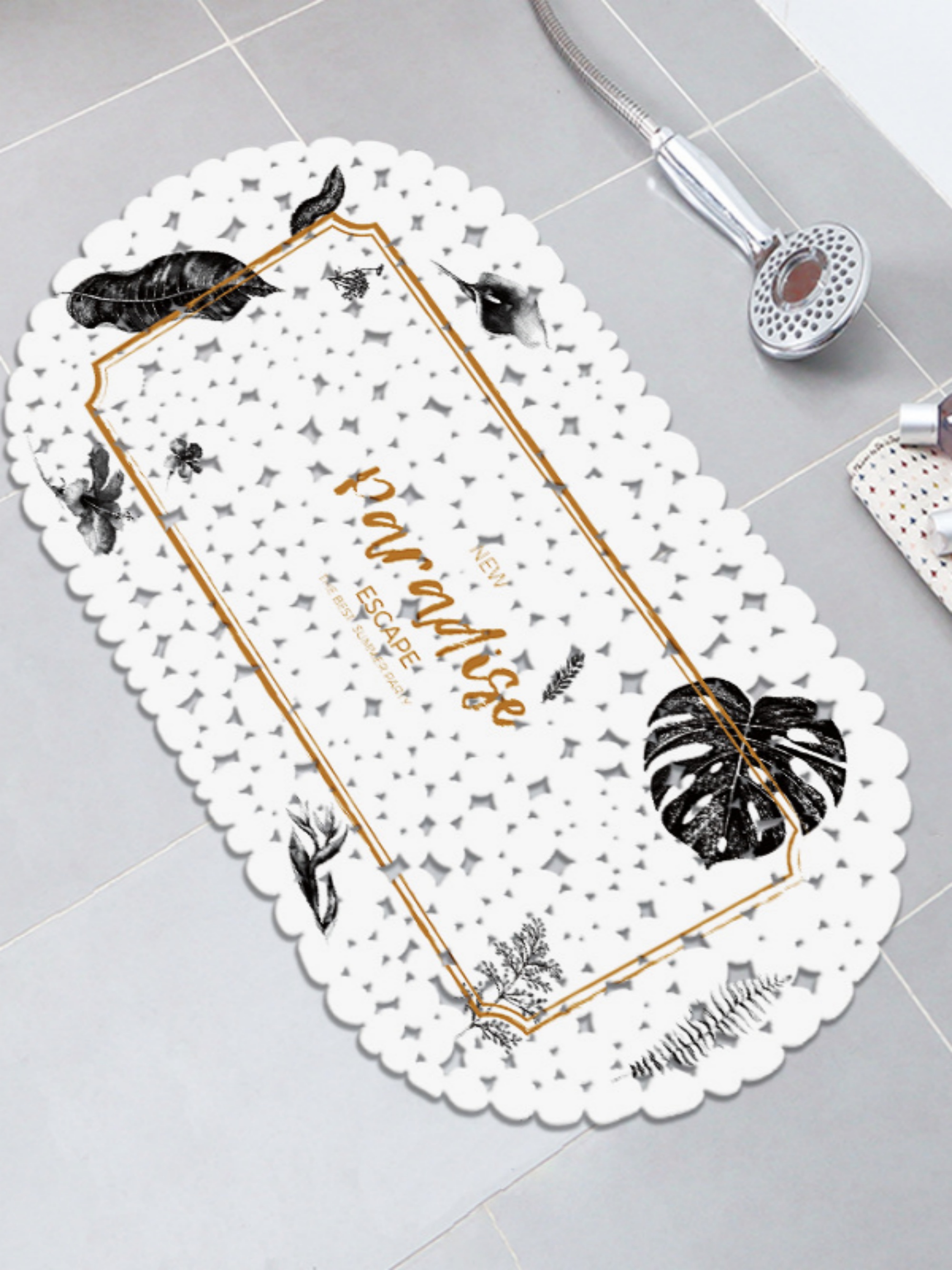 White Graphic Bath Mat