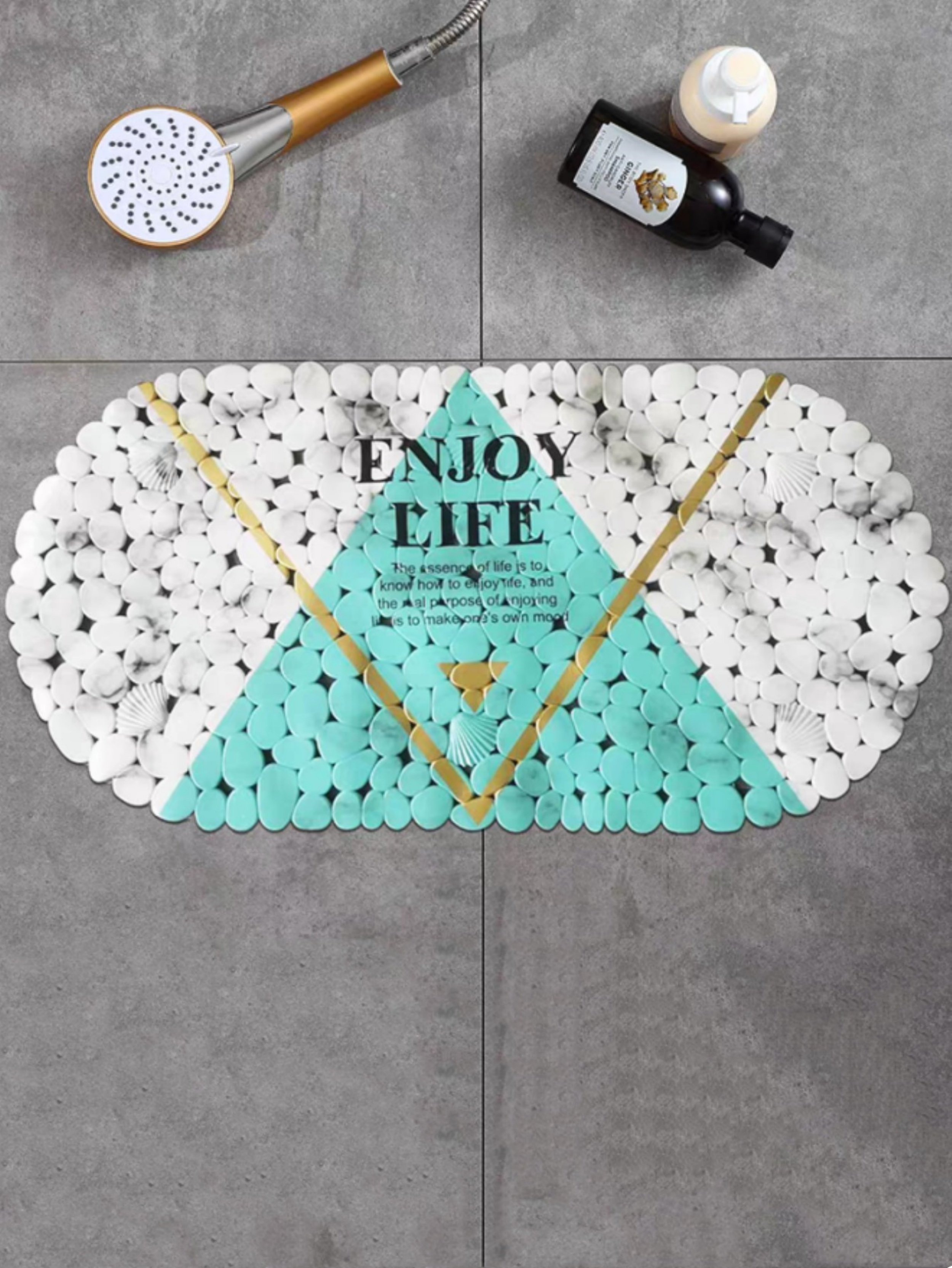 Turquoise Pebble Pattern Anti-Slip PVC Bath Mat