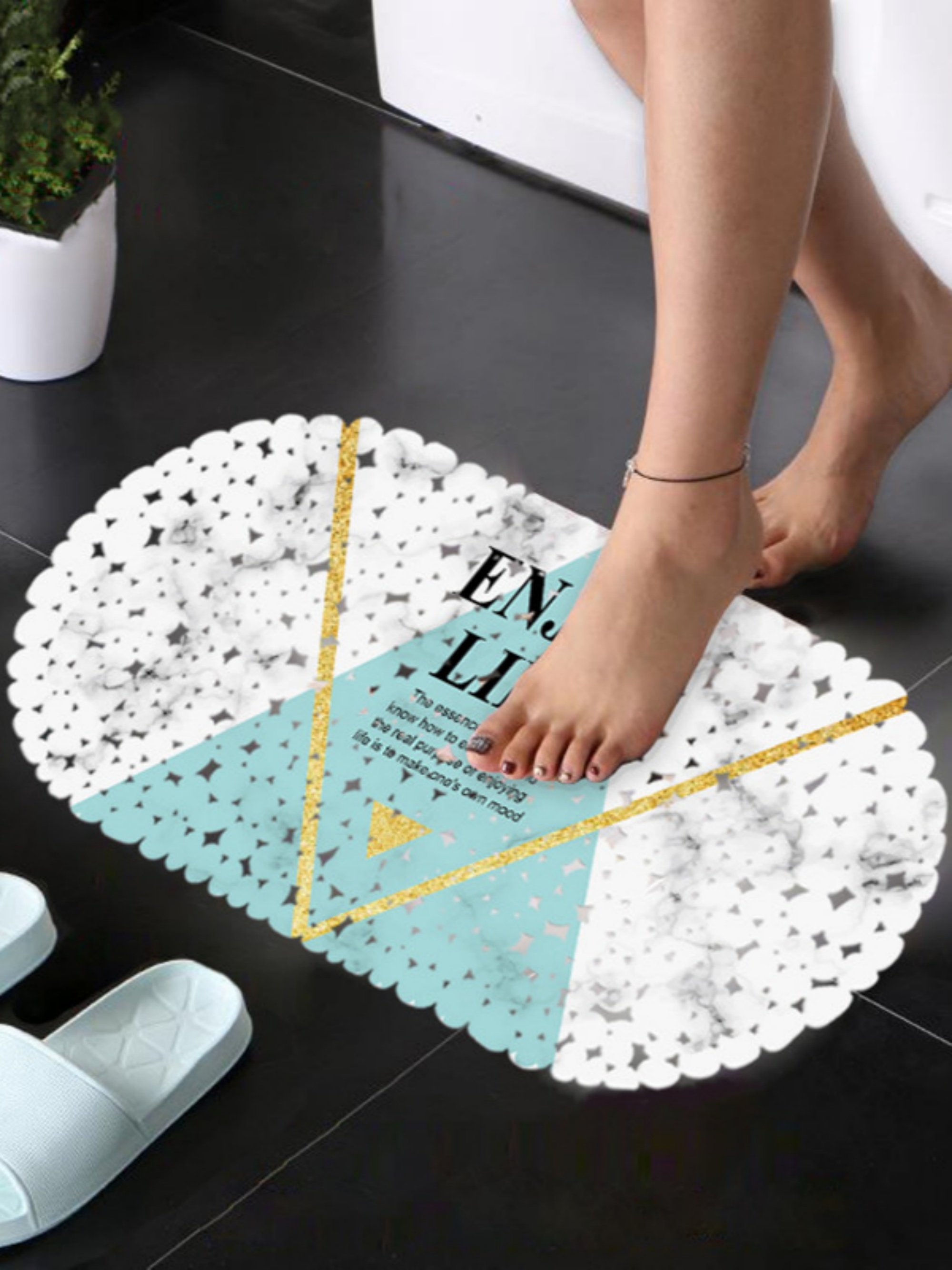 Turquoise Pebble Pattern Anti-Slip PVC Bath Mat