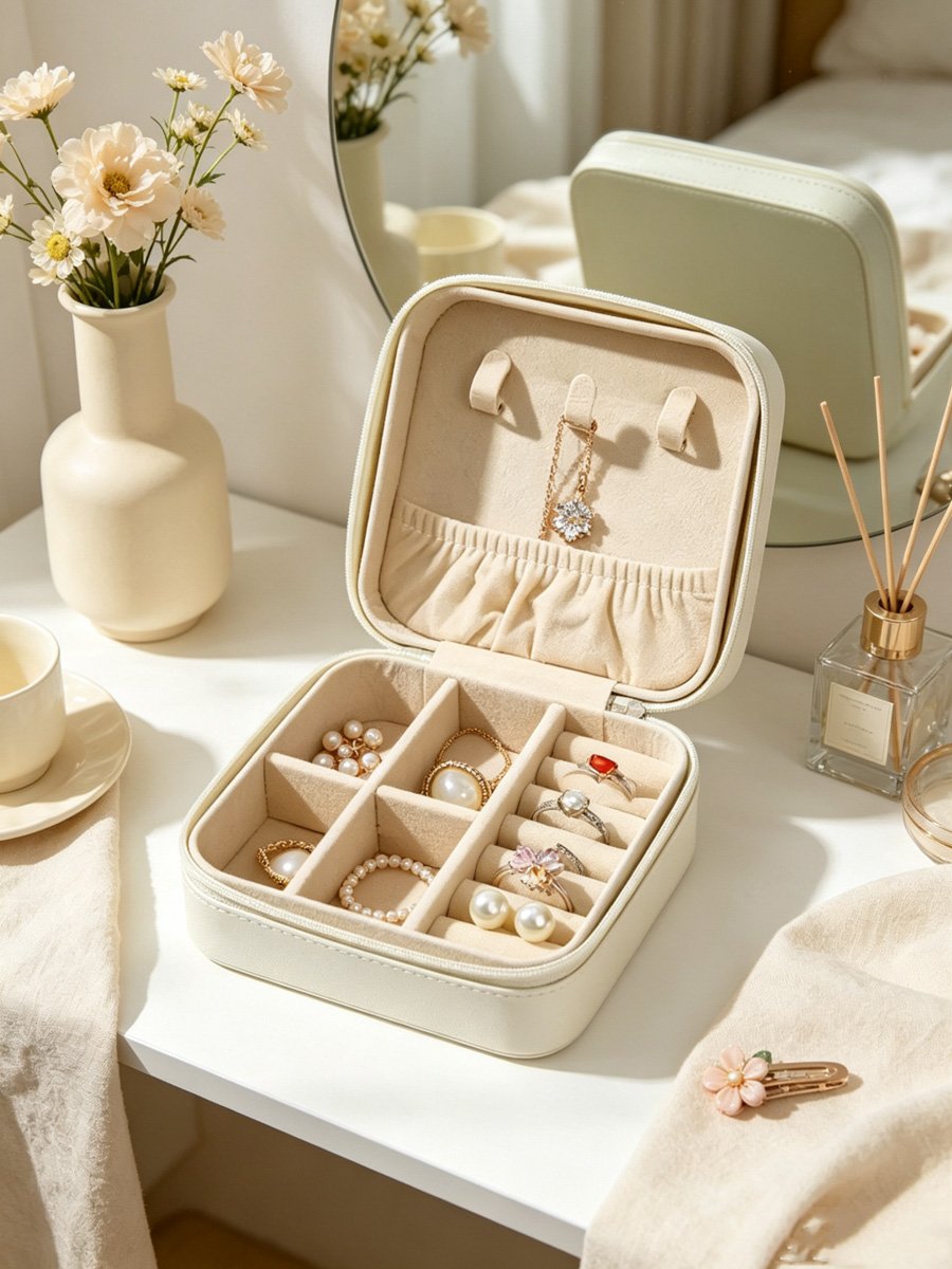 Beige Travel Jewelry Organizer