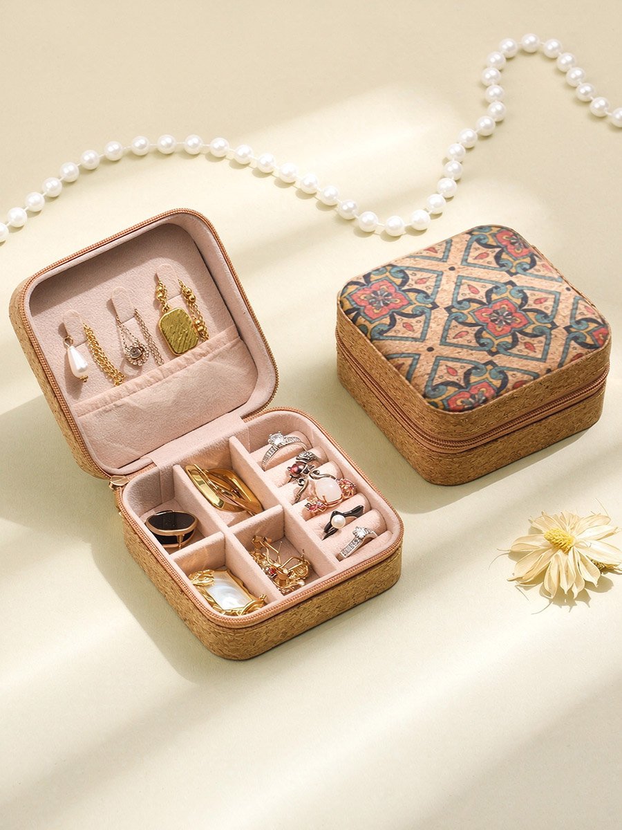 Printed Cork Travel Jewelry Organizer