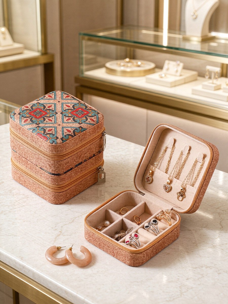 Printed Cork Travel Jewelry Organizer