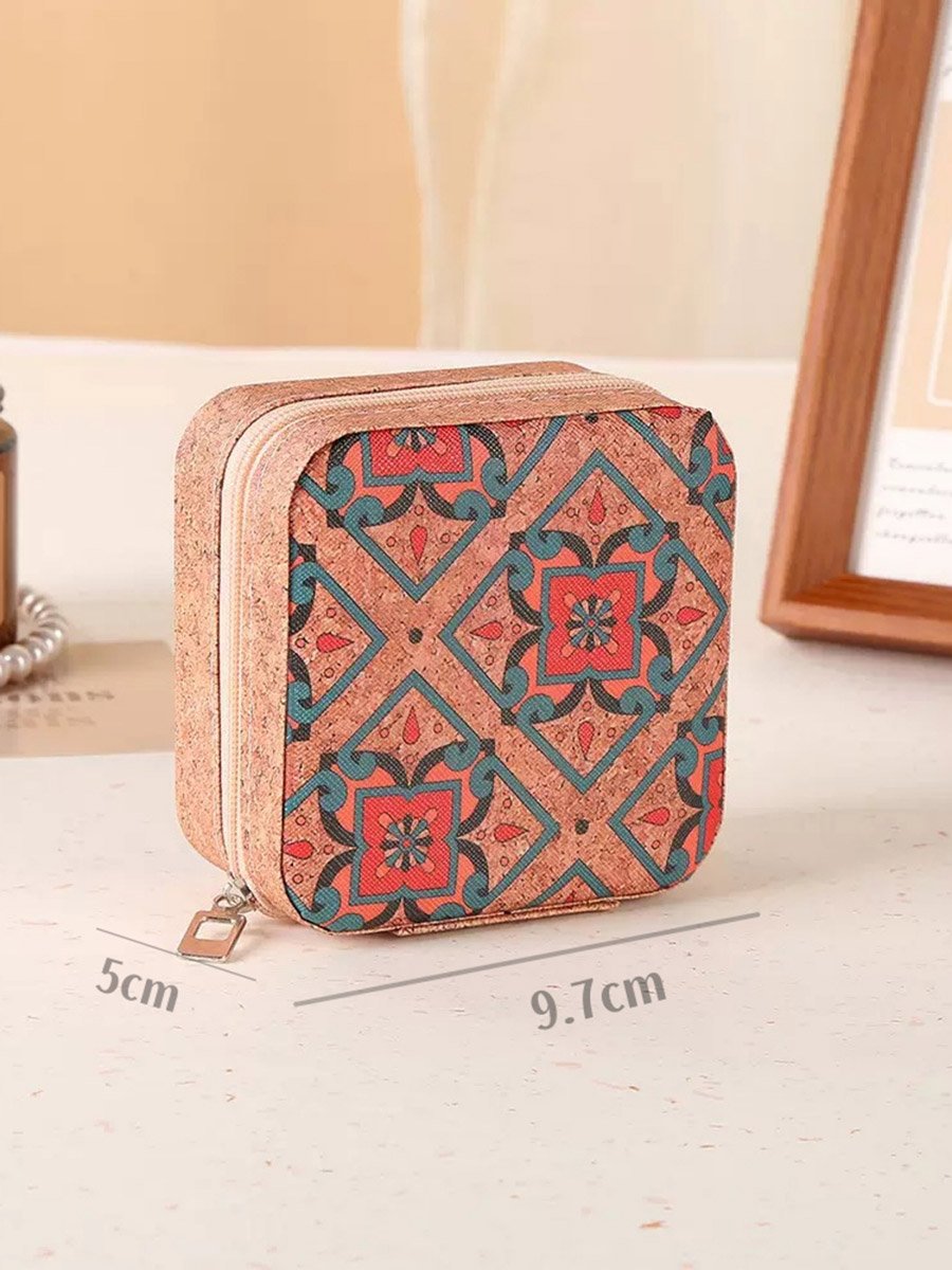 Printed Cork Travel Jewelry Organizer