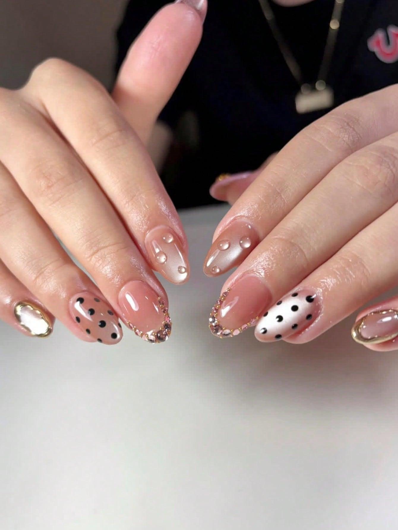 Nude Embellished Artificial Nails