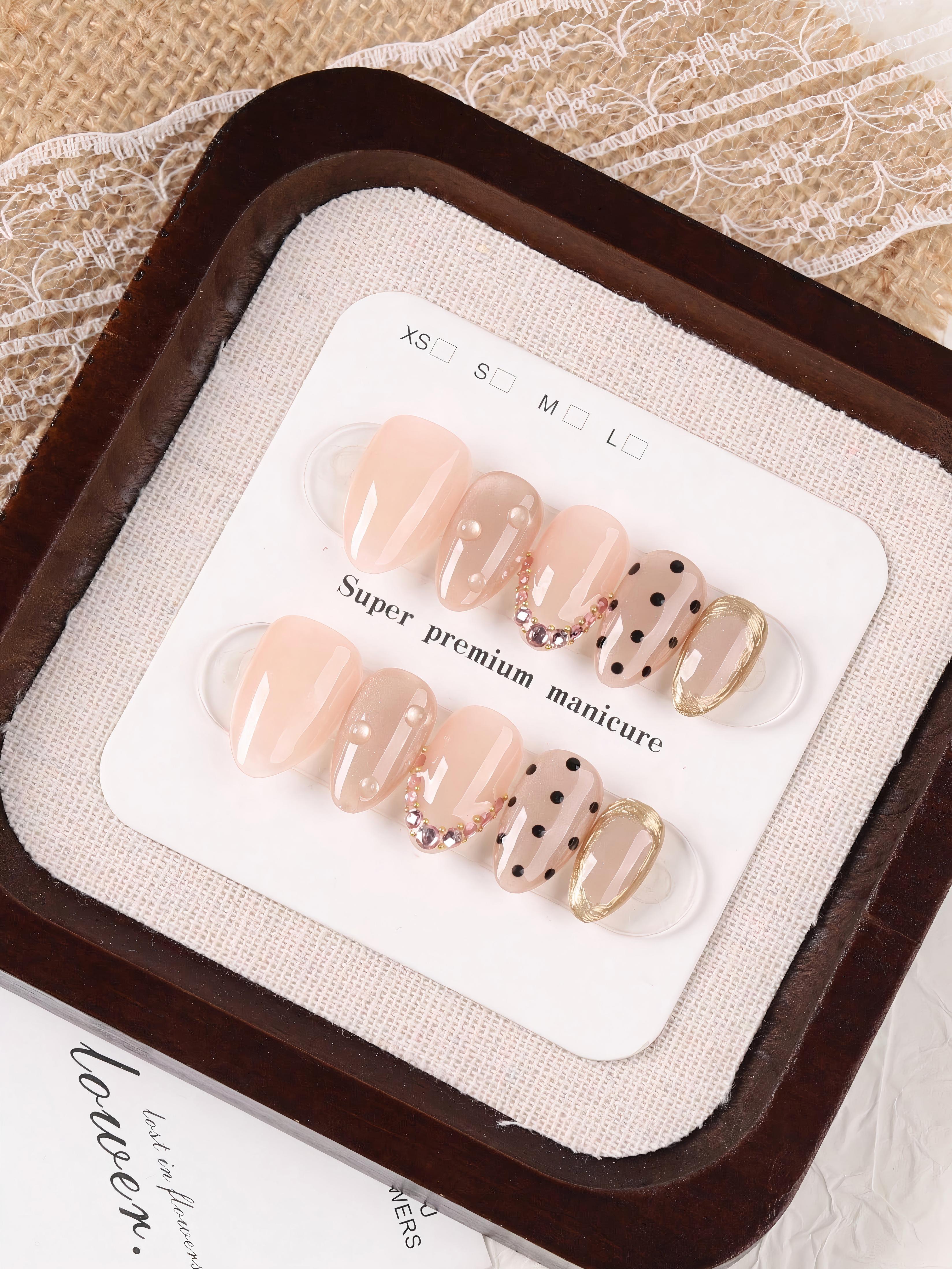 Nude Embellished Artificial Nails