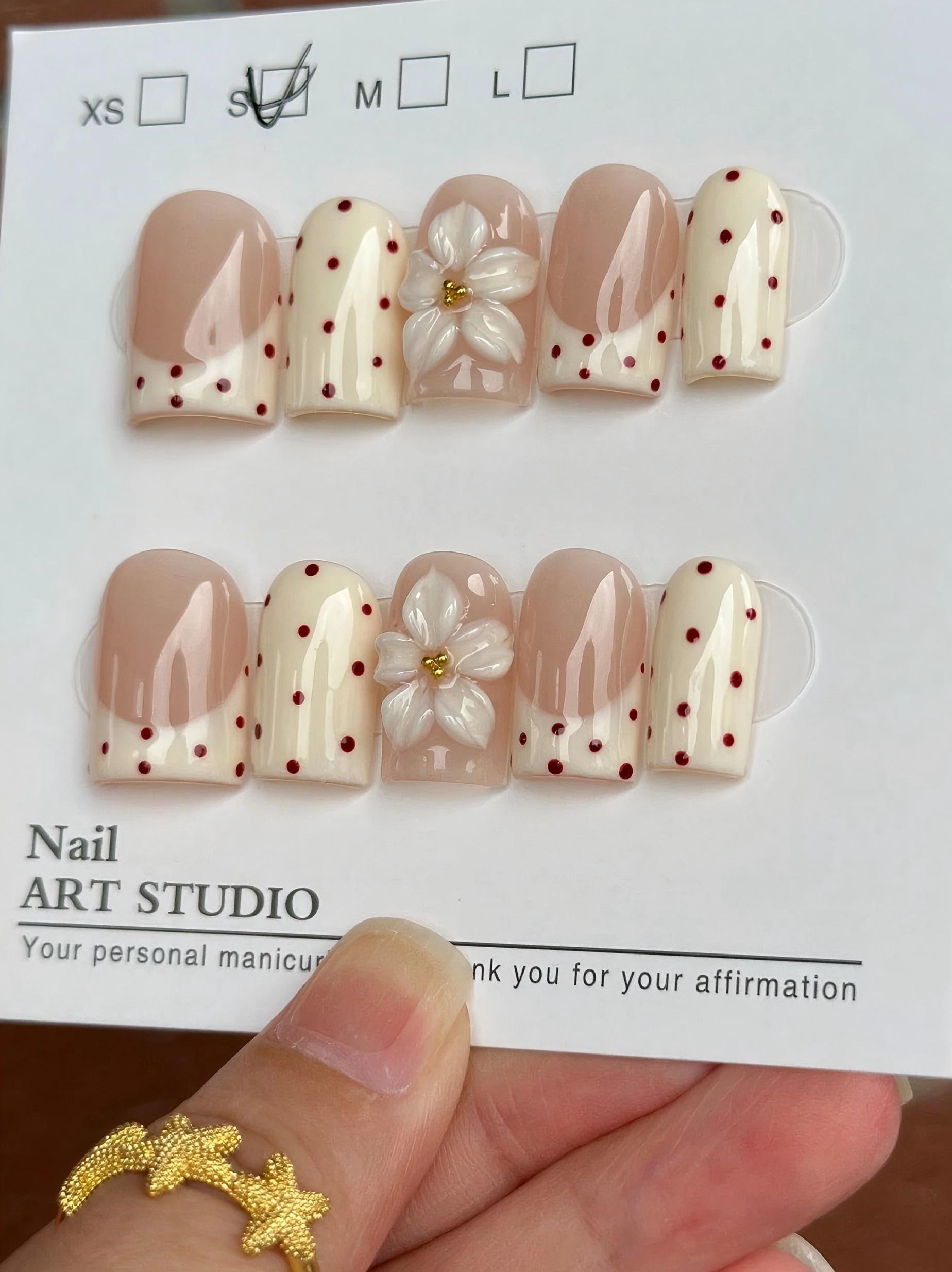 Polka Dot and Floral French Tip Press-On Nails