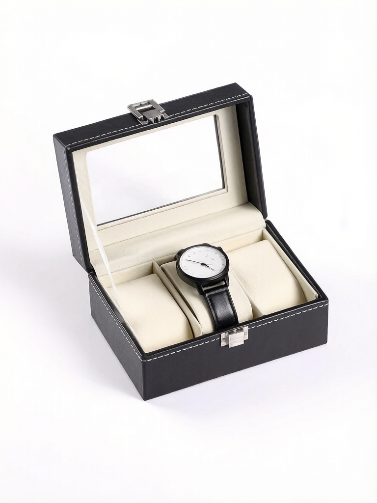 Black Watch Display Box with Clear Lid - 3 Slot Organizer