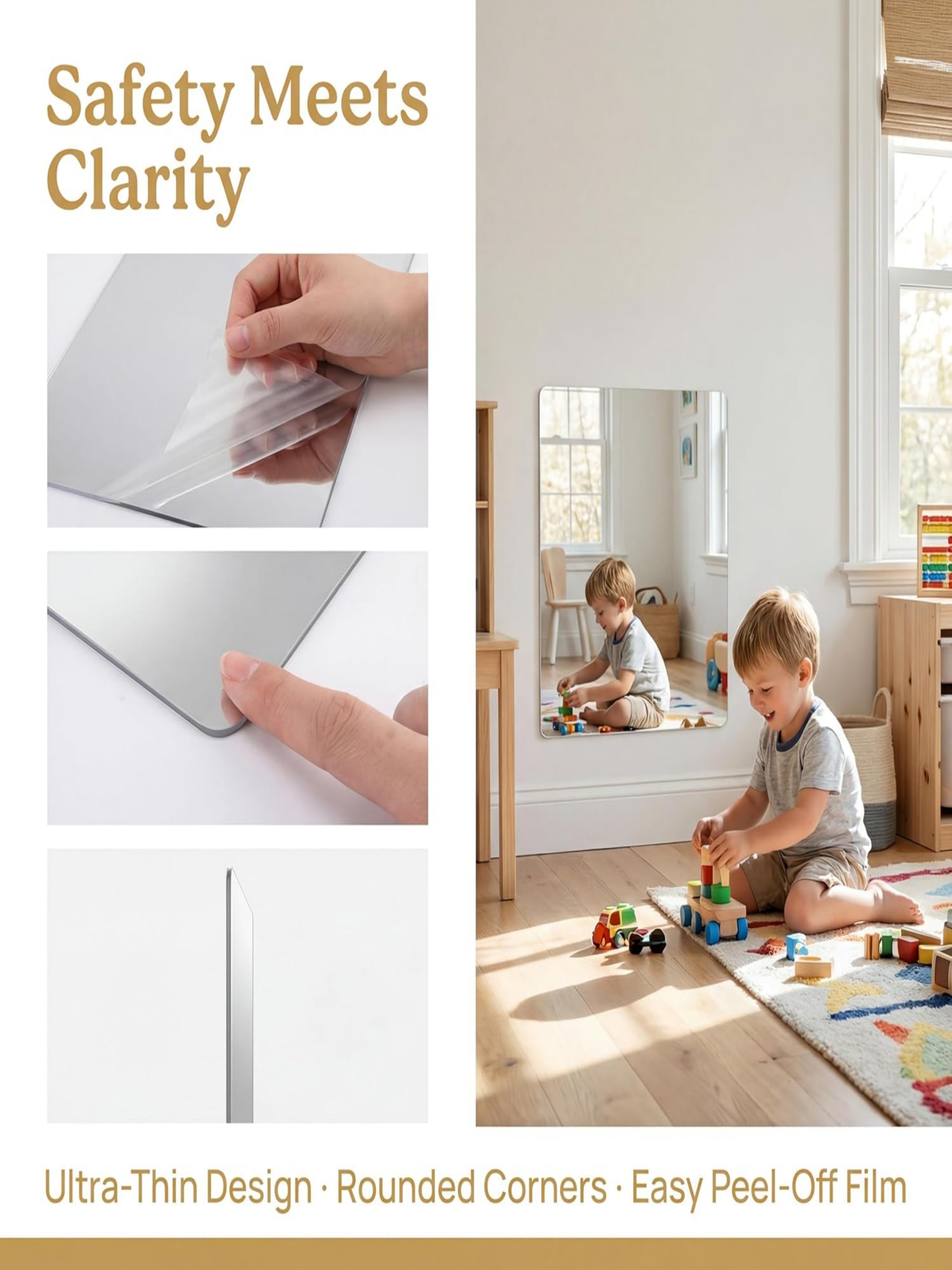 Acrylic Wall Mirror, Rectangle with Rounded Corners, 40x60cm