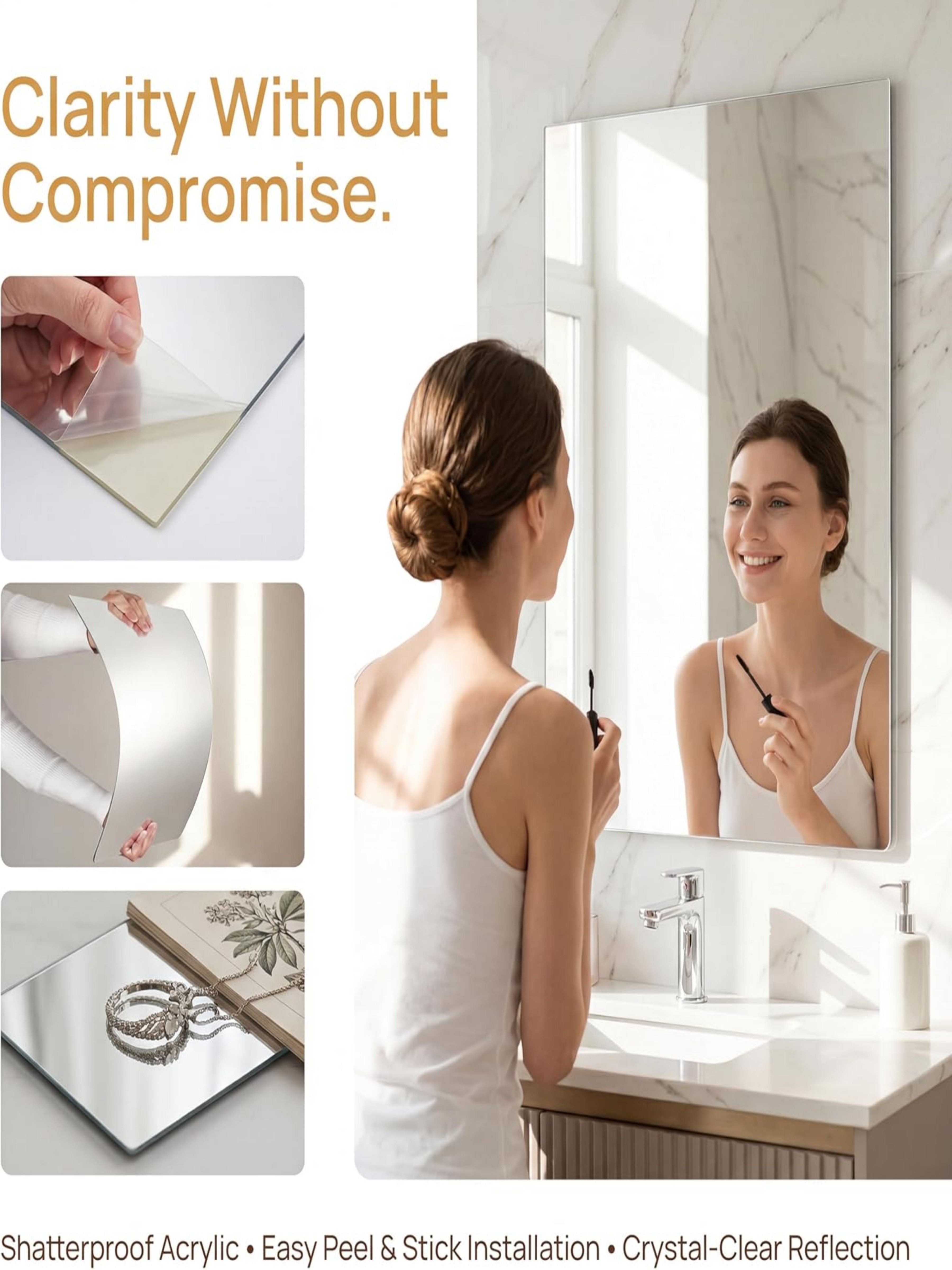 Acrylic Wall Mirror, Rectangle with Rounded Corners, 40x60cm