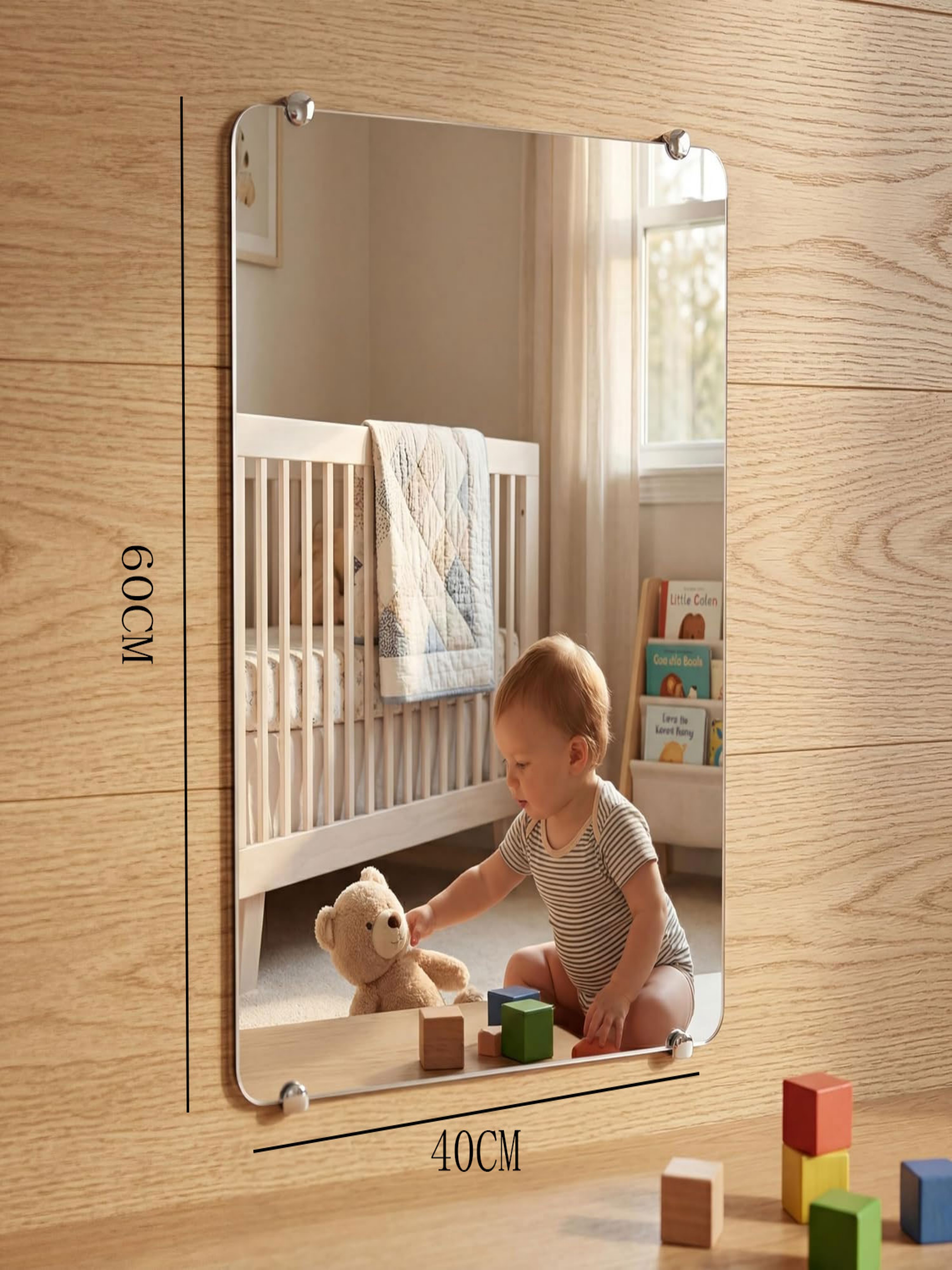 Acrylic Wall Mirror, Rectangle with Rounded Corners, 40x60cm