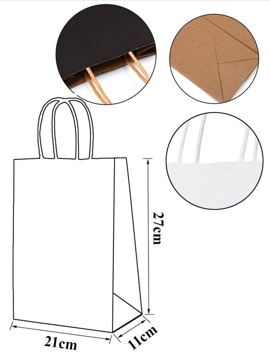 6-Piece Kraft Paper Bag Brown with Twisted Handle 27X21X11 cm
