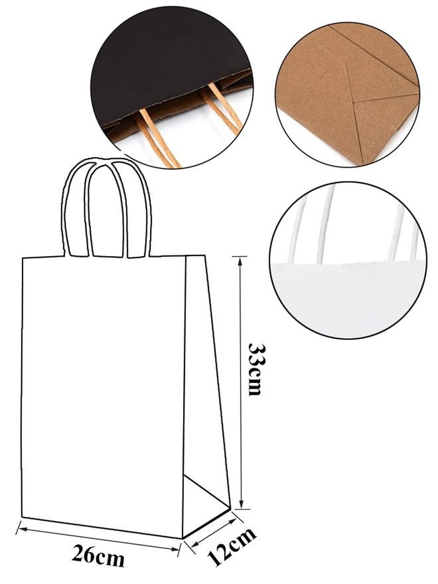 8-Pieces Kraft Paper Bag Black with Twisted Handle 33X26X12 cm