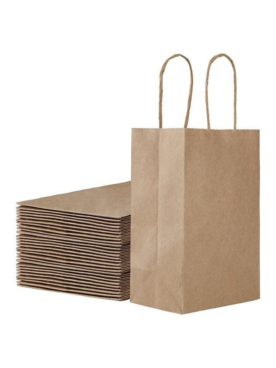 8-Pieces Kraft Paper Bag Brown with Twisted Handle 33X26X12 cm