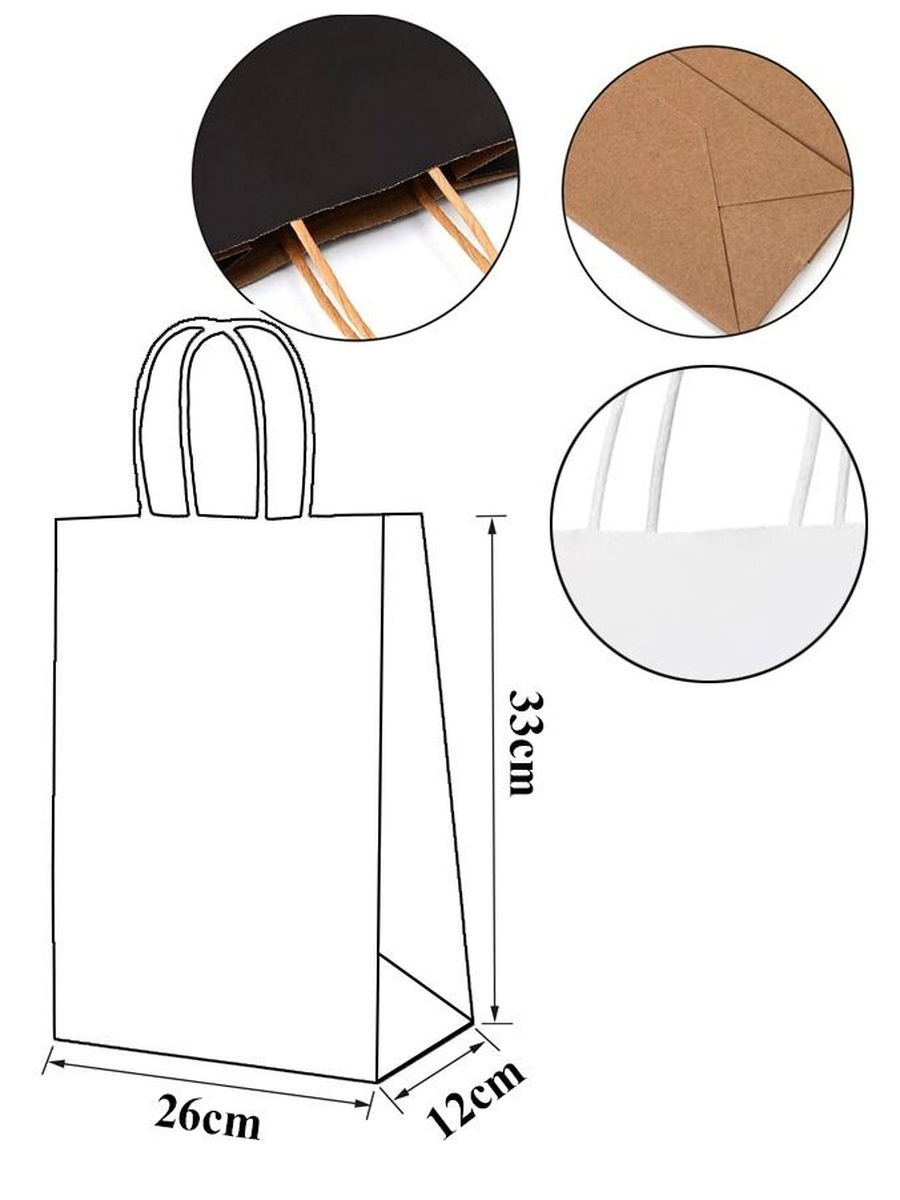 8-Pieces Kraft Paper Bag Brown with Twisted Handle 33X26X12 cm