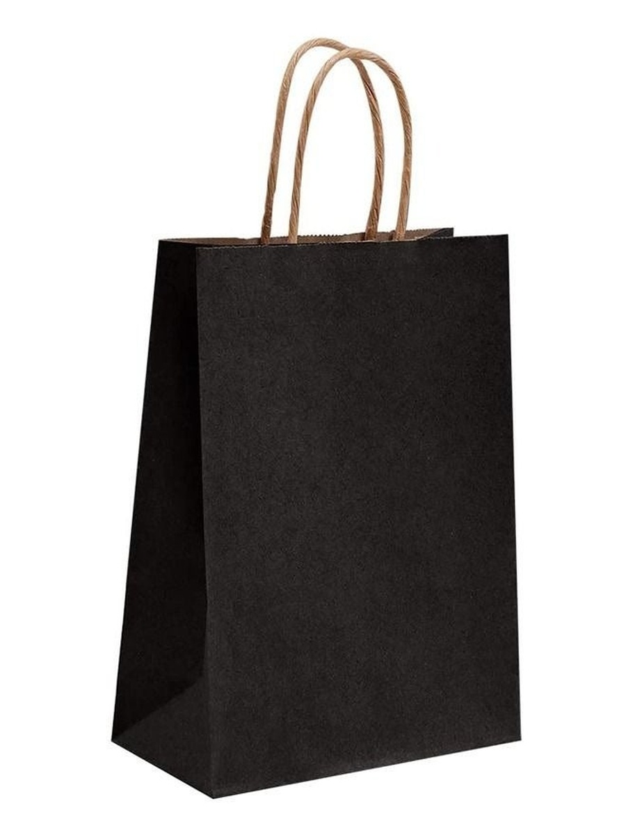 8-Piece Twisted Handles Paper Bag Set 31x42x12cm Black