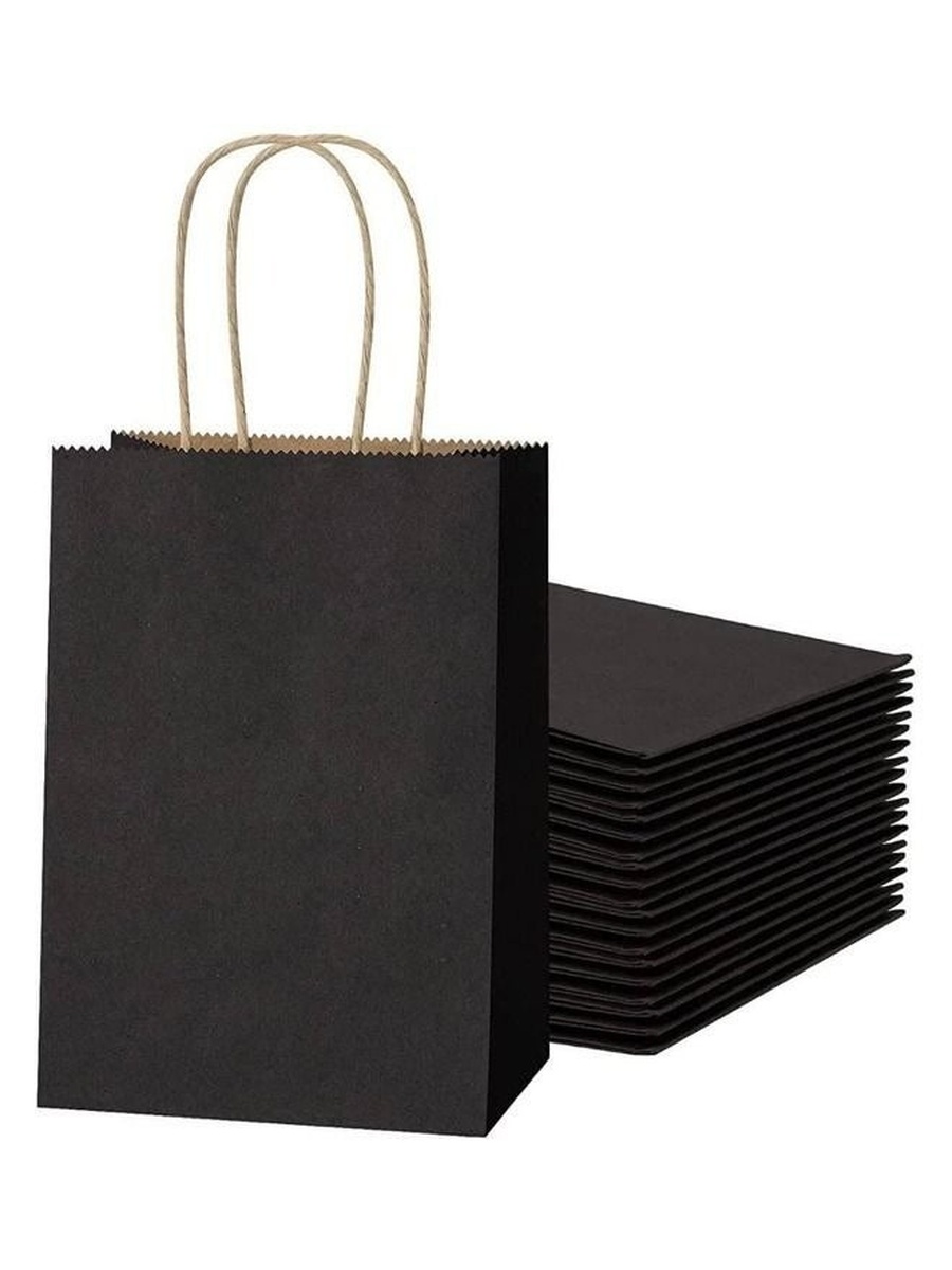 8-Piece Twisted Handles Paper Bag Set 31x42x12cm Black