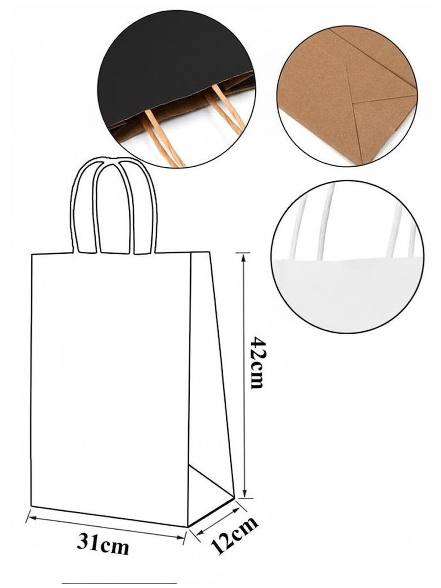 8-Piece Twisted Handles Paper Bag Set 31x42x12cm Black