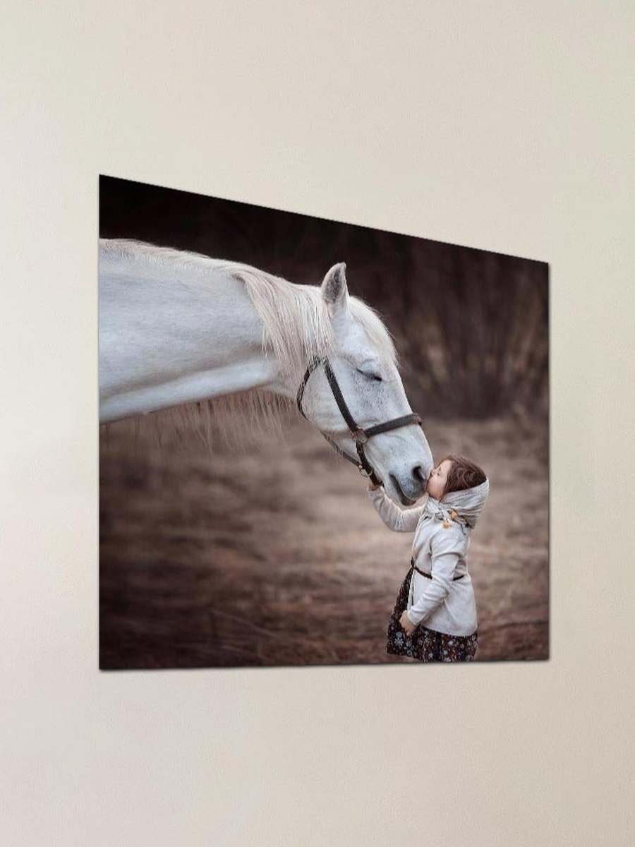 Little Girl Loves White Horse Decorative Wall Art, 30CM x 30CM