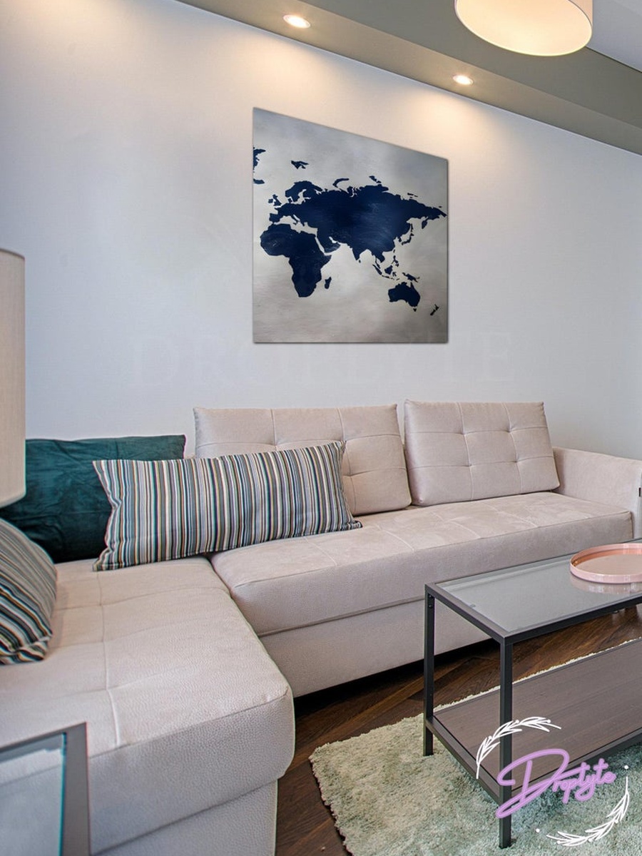 Blue World Map Decorative Wall Art, 30CM x 30CM