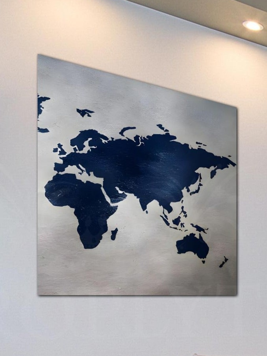 Blue World Map Decorative Wall Art, 30CM x 30CM